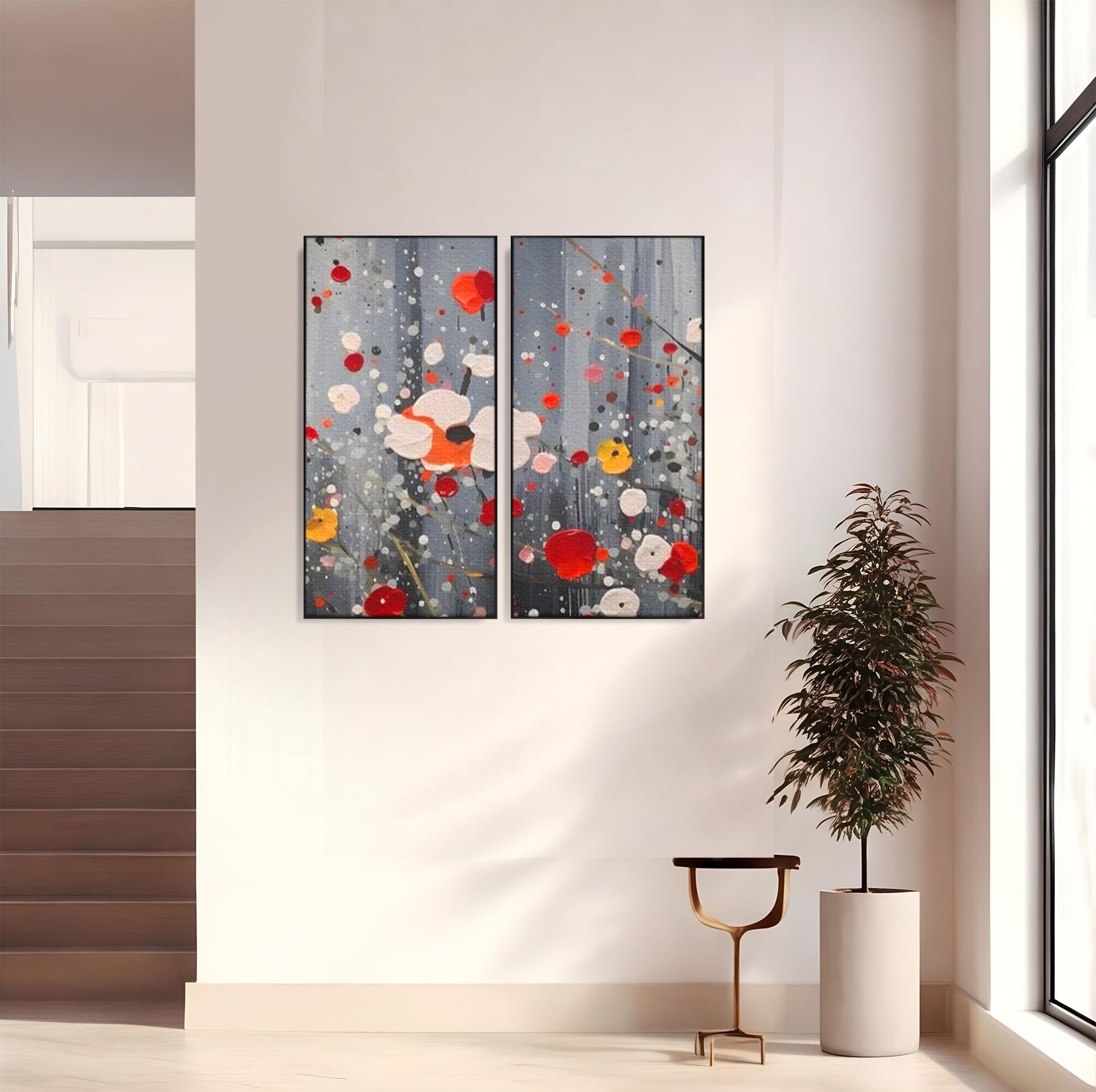 Set 2 Tablouri Canvas Premium LuxCanva® A2-1629, Minimal Flowers, Living, Flori, Natura, Decorativ, Dormitor, Culori Vibrante
