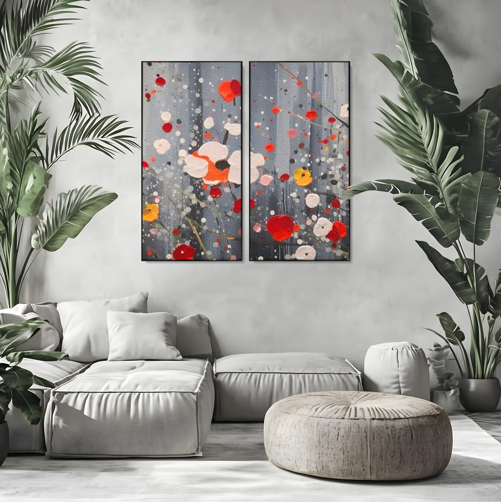 Set 2 Tablouri Canvas Premium LuxCanva® A2-1629, Minimal Flowers, Living, Flori, Natura, Decorativ, Dormitor, Culori Vibrante