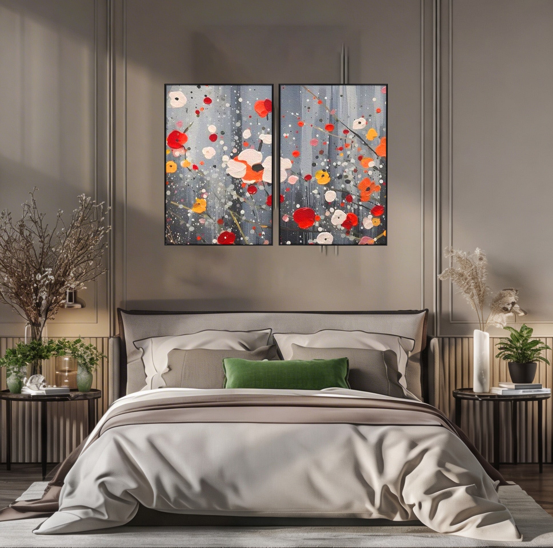 Set 2 Tablouri Canvas Premium LuxCanva® A2-1629, Minimal Flowers, Living, Flori, Natura, Decorativ, Dormitor, Culori Vibrante