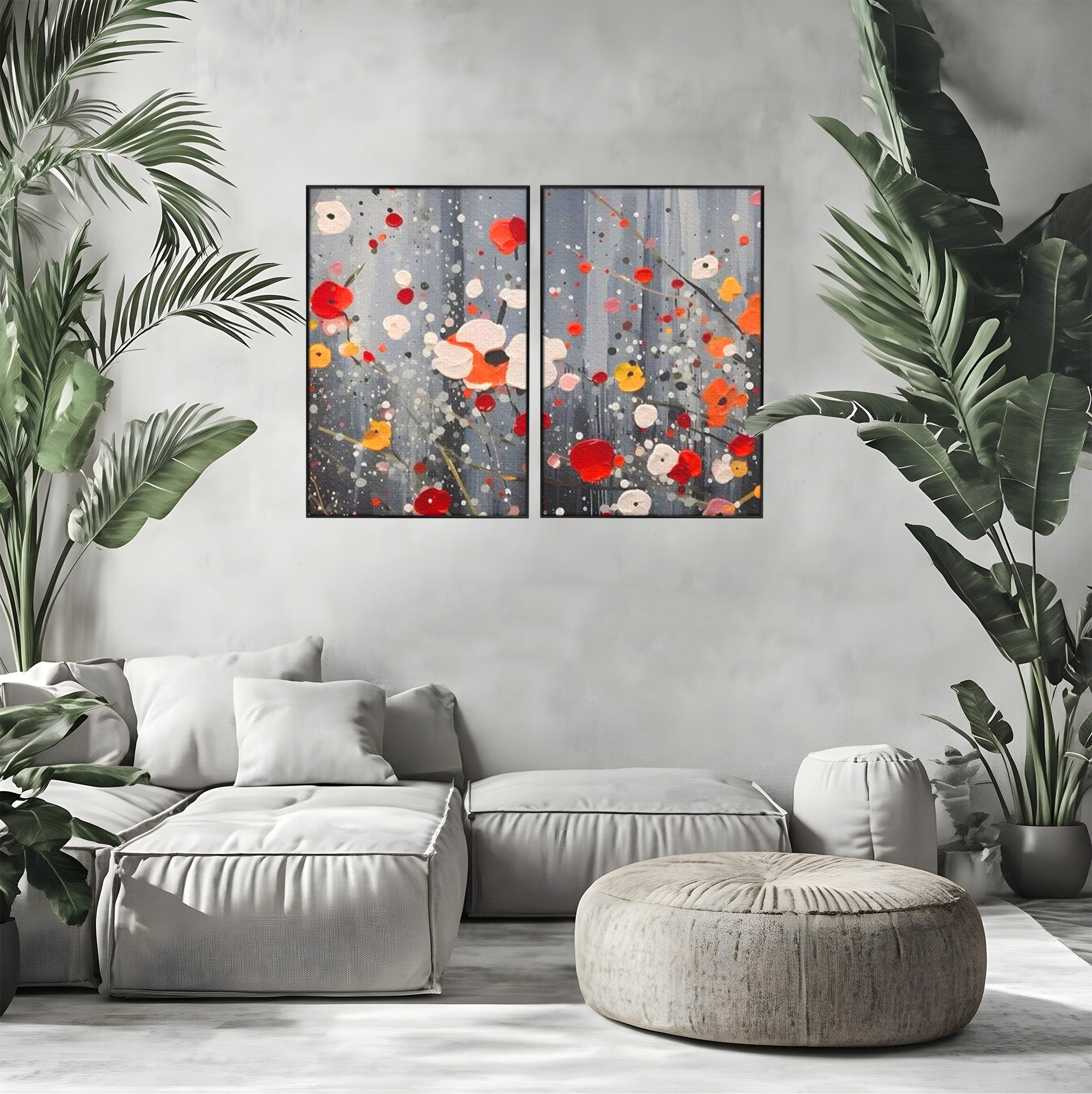 Set 2 Tablouri Canvas Premium LuxCanva® A2-1629, Minimal Flowers, Living, Flori, Natura, Decorativ, Dormitor, Culori Vibrante