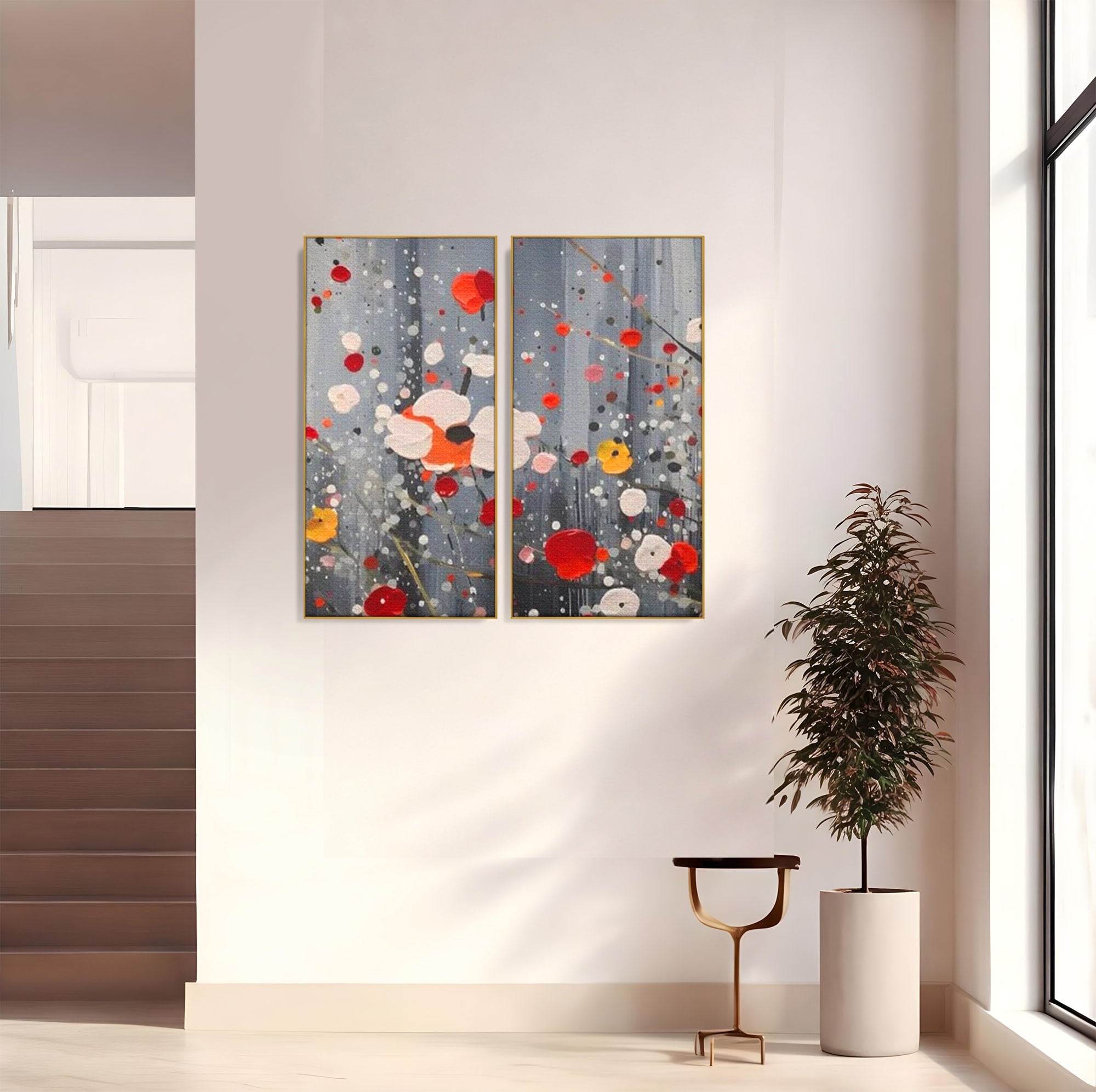 Set 2 Tablouri Canvas Premium LuxCanva® A2-1629, Minimal Flowers, Living, Flori, Natura, Decorativ, Dormitor, Culori Vibrante