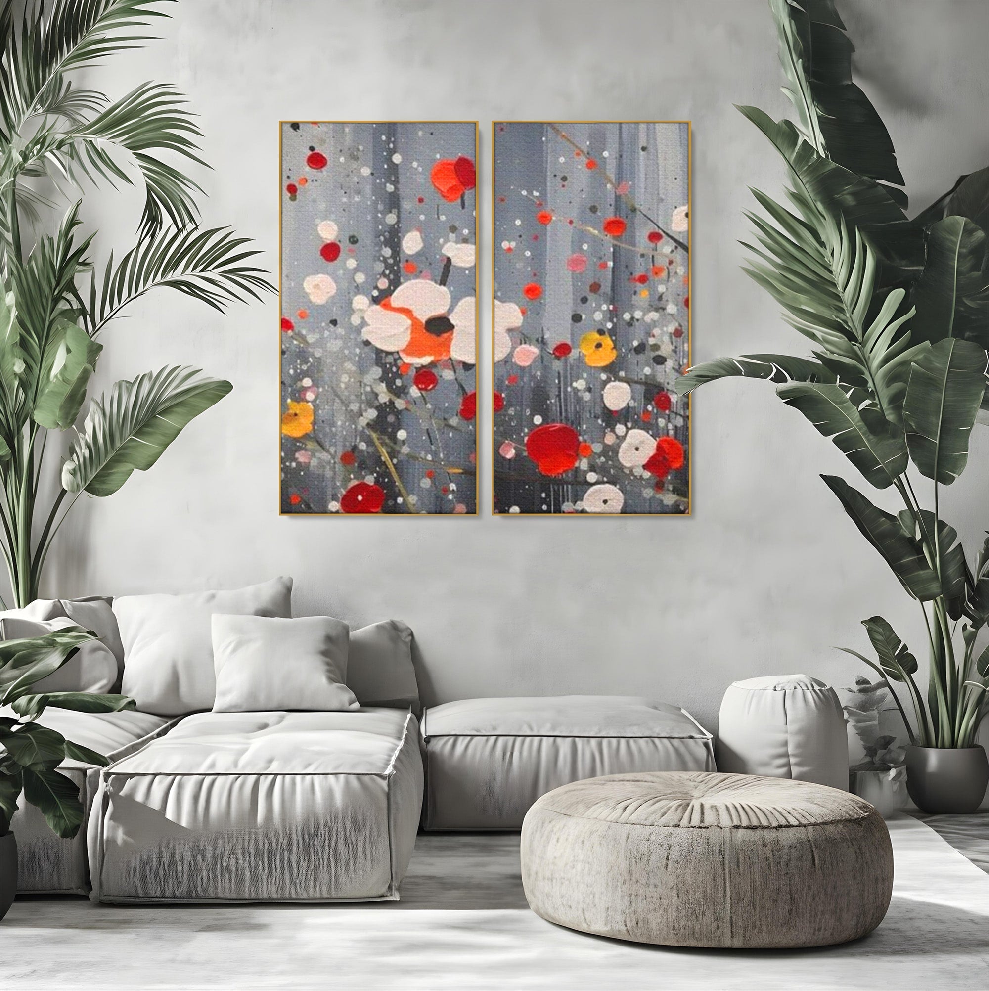 Set 2 Tablouri Canvas Premium LuxCanva® A2-1629, Minimal Flowers, Living, Flori, Natura, Decorativ, Dormitor, Culori Vibrante