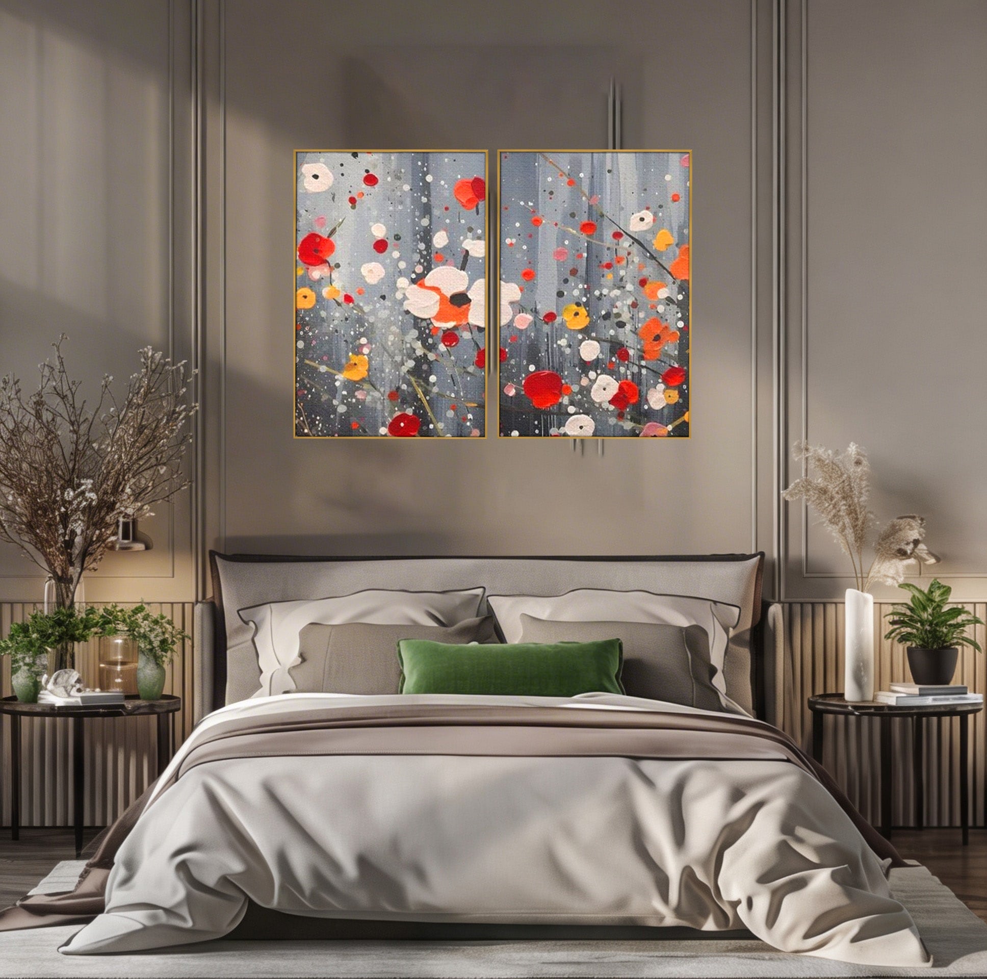 Set 2 Tablouri Canvas Premium LuxCanva® A2-1629, Minimal Flowers, Living, Flori, Natura, Decorativ, Dormitor, Culori Vibrante