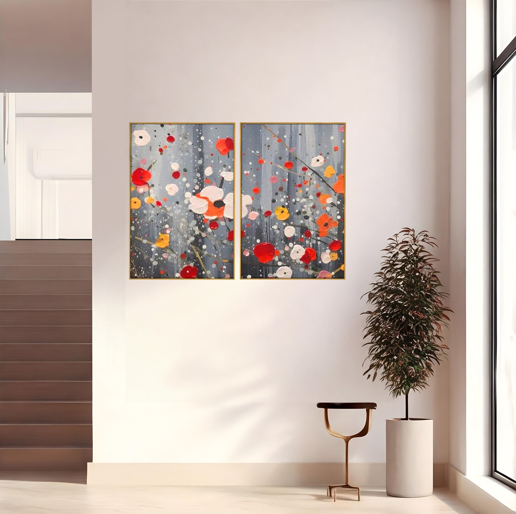 Set 2 Tablouri Canvas Premium LuxCanva® A2-1629, Minimal Flowers, Living, Flori, Natura, Decorativ, Dormitor, Culori Vibrante