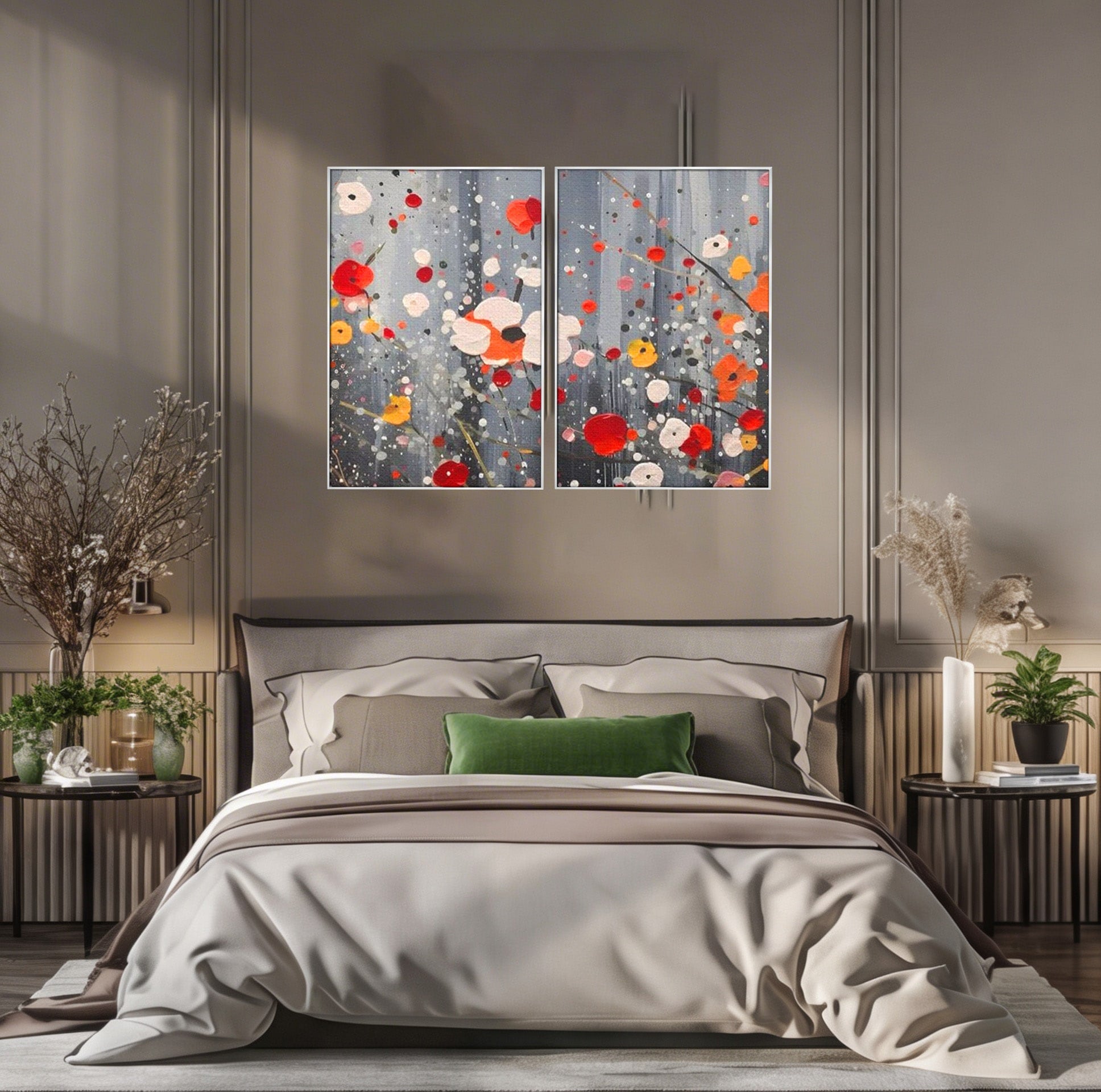 Set 2 Tablouri Canvas Premium LuxCanva® A2-1629, Minimal Flowers, Living, Flori, Natura, Decorativ, Dormitor, Culori Vibrante