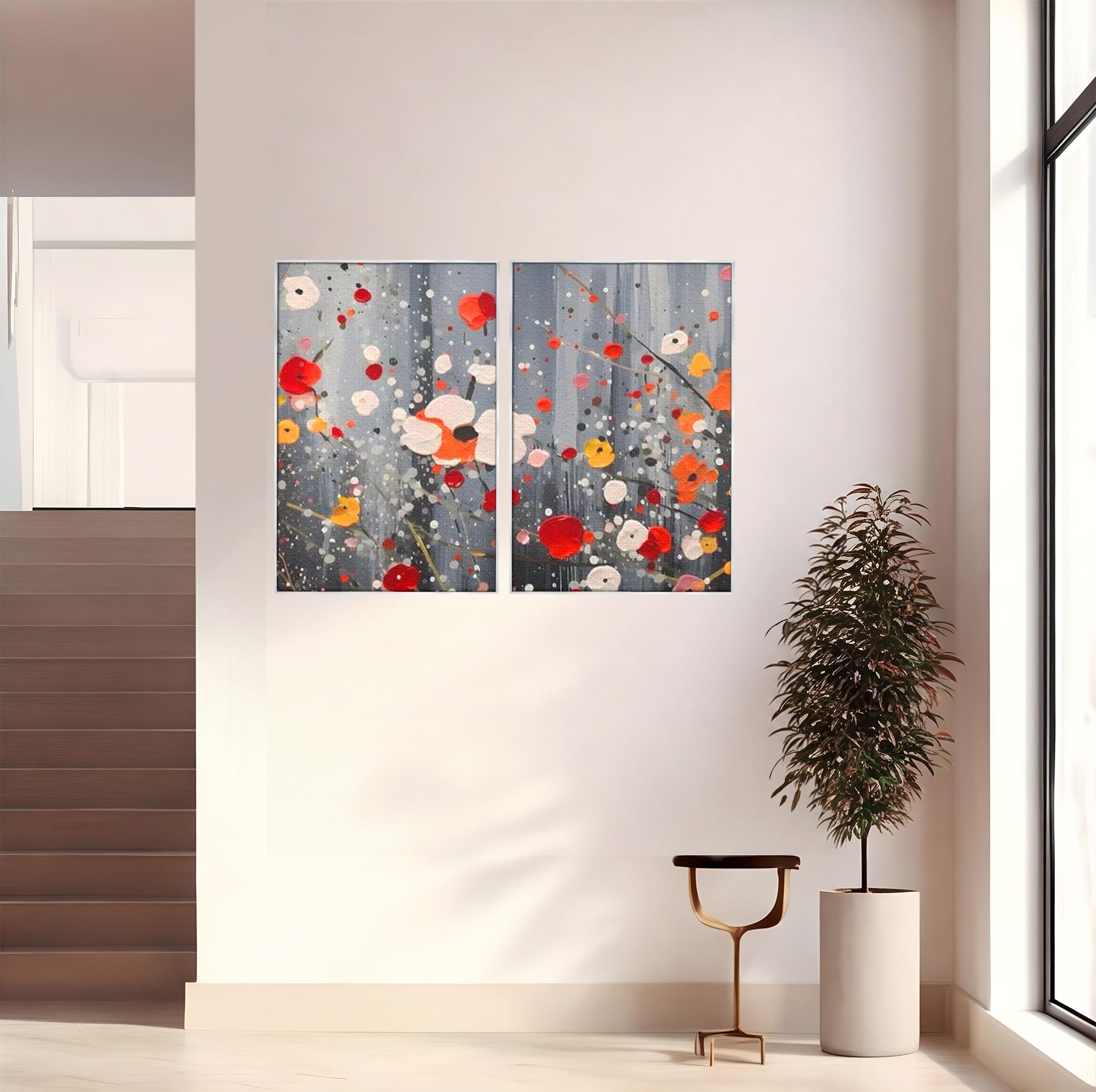Set 2 Tablouri Canvas Premium LuxCanva® A2-1629, Minimal Flowers, Living, Flori, Natura, Decorativ, Dormitor, Culori Vibrante