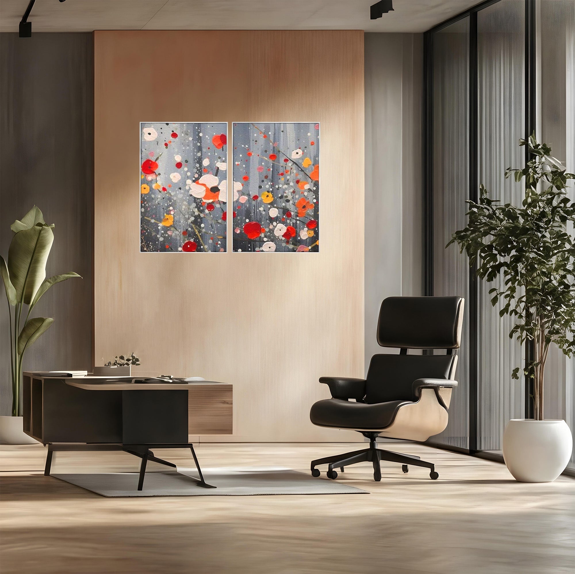 Set 2 Tablouri Canvas Premium LuxCanva® A2-1629, Minimal Flowers, Living, Flori, Natura, Decorativ, Dormitor, Culori Vibrante