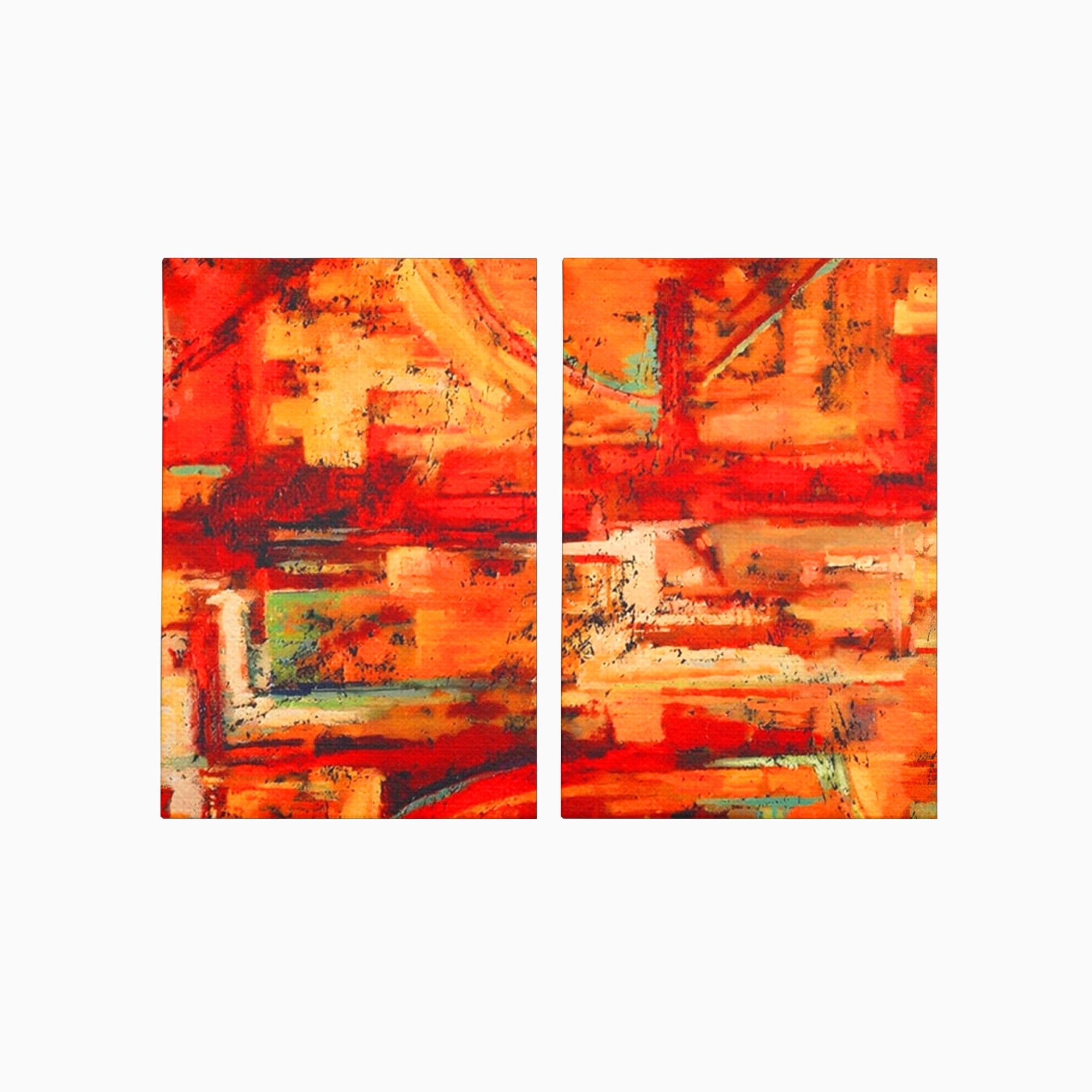 Set 2 Tablouri Canvas Premium LuxCanva® A2-1631, Abstract Red, Living, Cromatic, Decorativ, Dormitor, Culori Vibrante