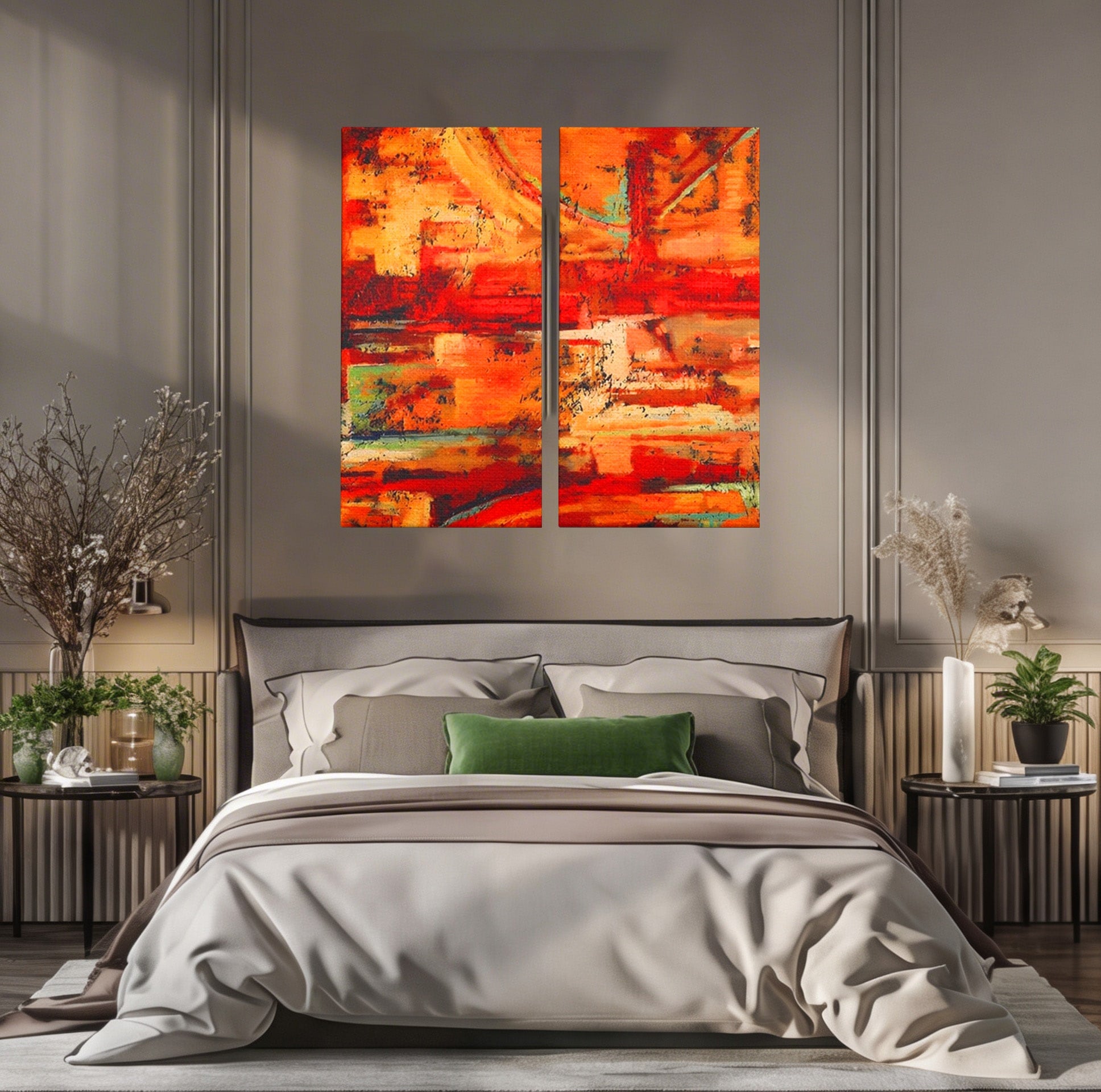 Set 2 Tablouri Canvas Premium LuxCanva® A2-1631, Abstract Red, Living, Cromatic, Decorativ, Dormitor, Culori Vibrante