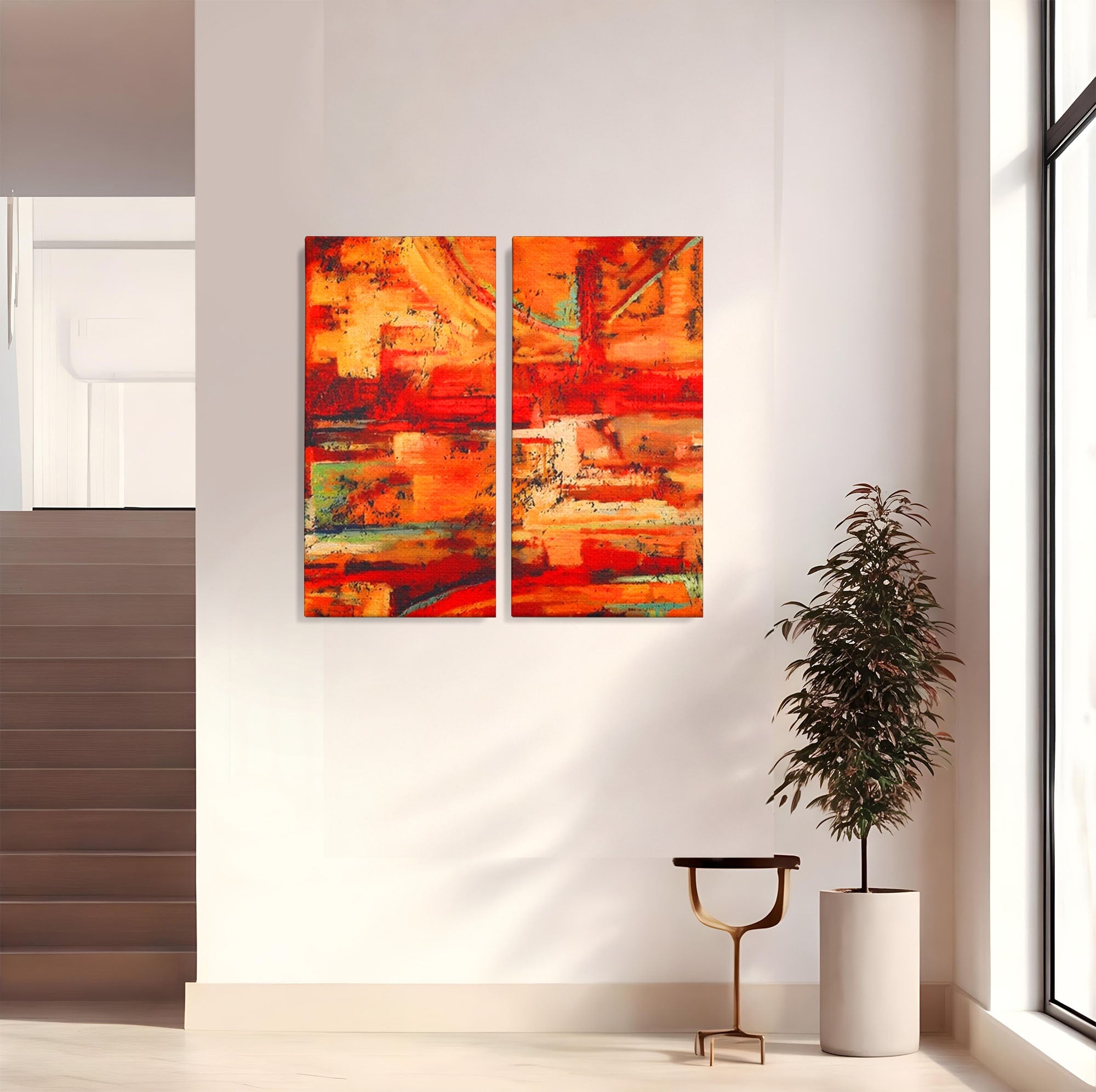 Set 2 Tablouri Canvas Premium LuxCanva® A2-1631, Abstract Red, Living, Cromatic, Decorativ, Dormitor, Culori Vibrante