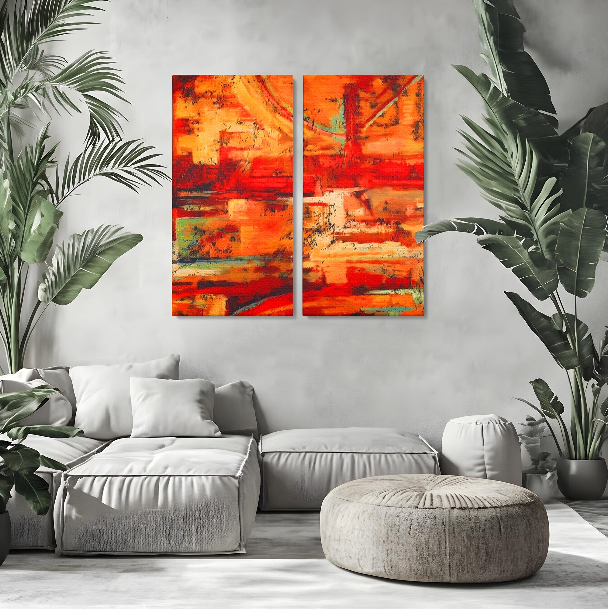 Set 2 Tablouri Canvas Premium LuxCanva® A2-1631, Abstract Red, Living, Cromatic, Decorativ, Dormitor, Culori Vibrante