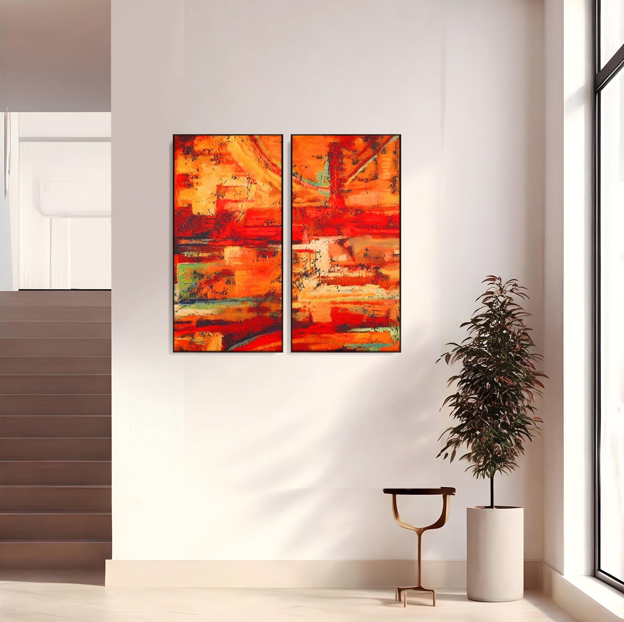 Set 2 Tablouri Canvas Premium LuxCanva® A2-1631, Abstract Red, Living, Cromatic, Decorativ, Dormitor, Culori Vibrante