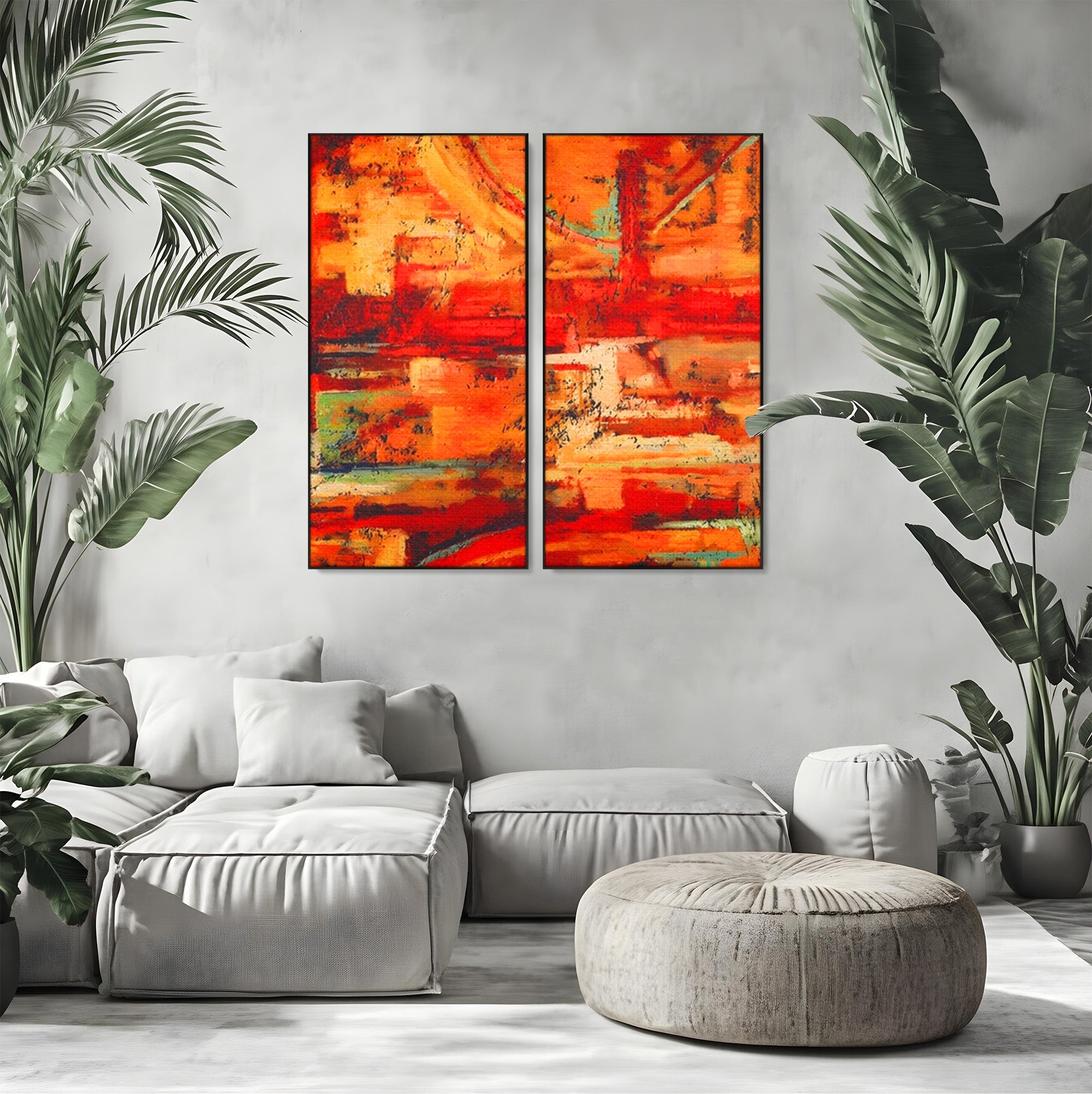 Set 2 Tablouri Canvas Premium LuxCanva® A2-1631, Abstract Red, Living, Cromatic, Decorativ, Dormitor, Culori Vibrante