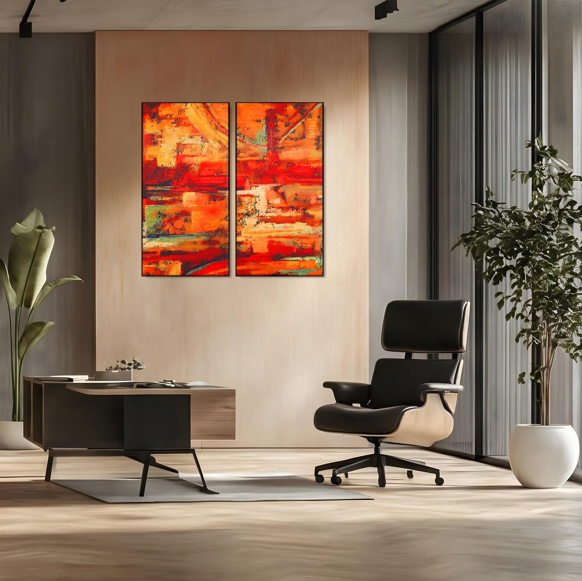 Set 2 Tablouri Canvas Premium LuxCanva® A2-1631, Abstract Red, Living, Cromatic, Decorativ, Dormitor, Culori Vibrante