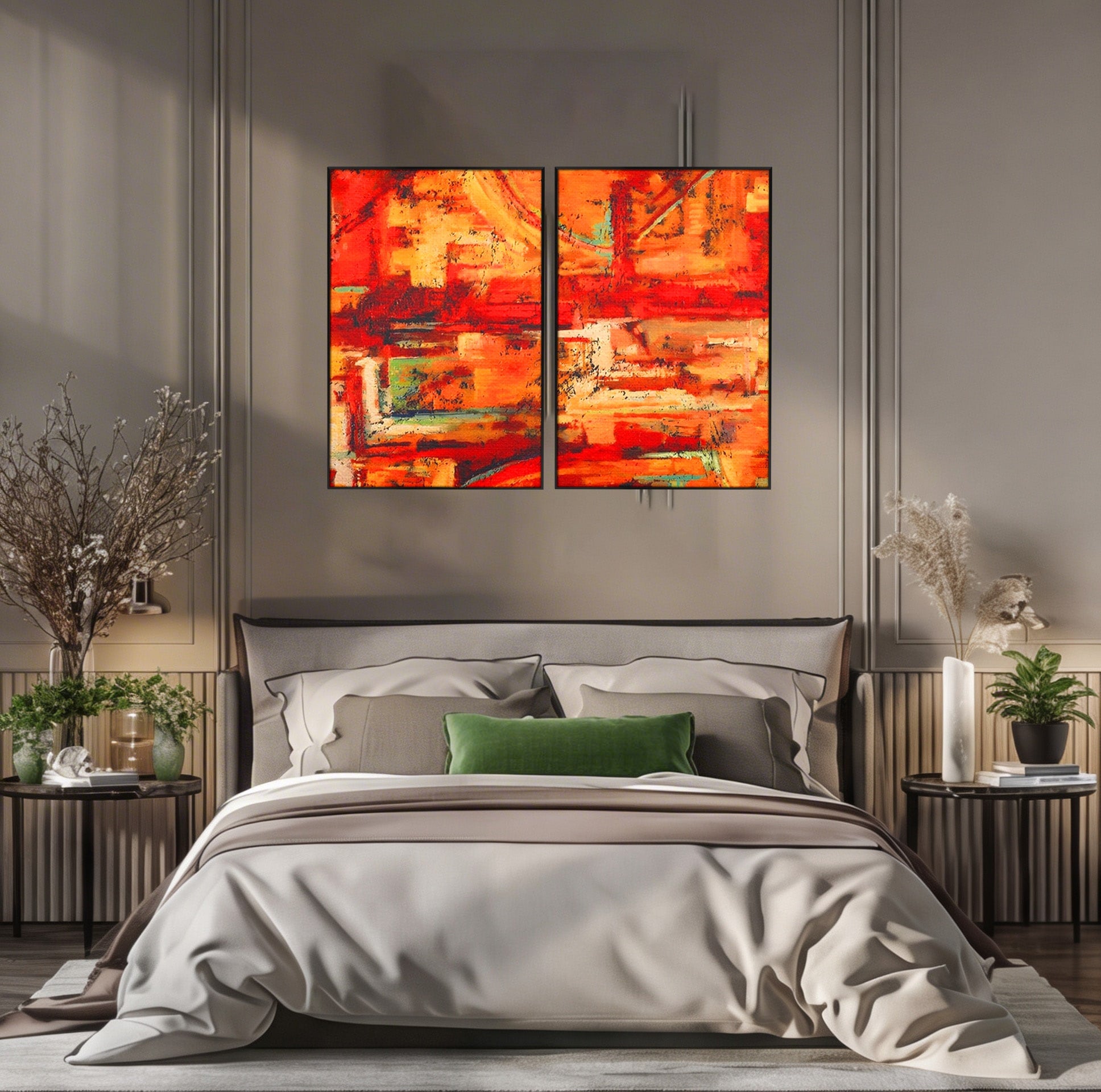 Set 2 Tablouri Canvas Premium LuxCanva® A2-1631, Abstract Red, Living, Cromatic, Decorativ, Dormitor, Culori Vibrante