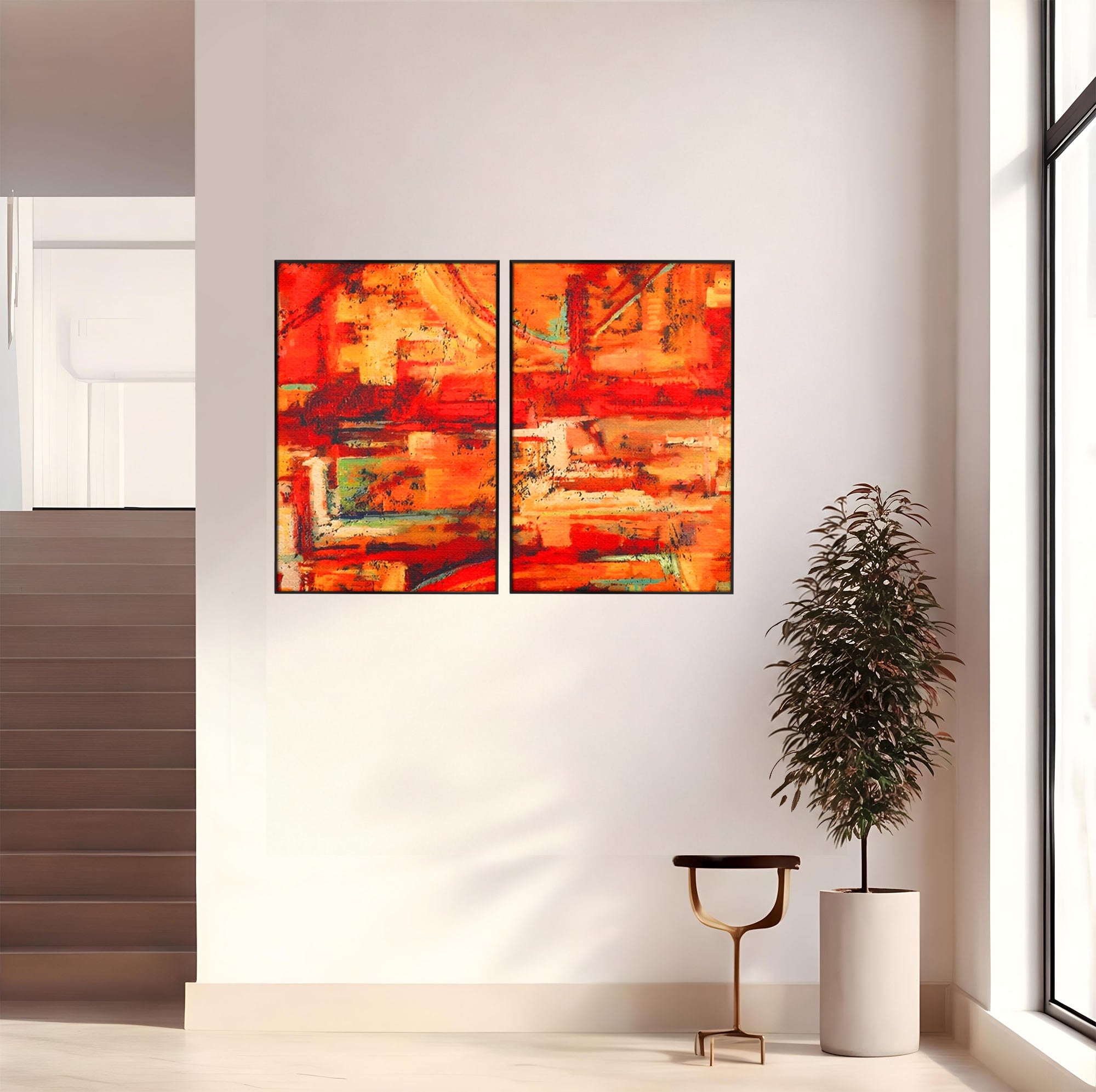 Set 2 Tablouri Canvas Premium LuxCanva® A2-1631, Abstract Red, Living, Cromatic, Decorativ, Dormitor, Culori Vibrante