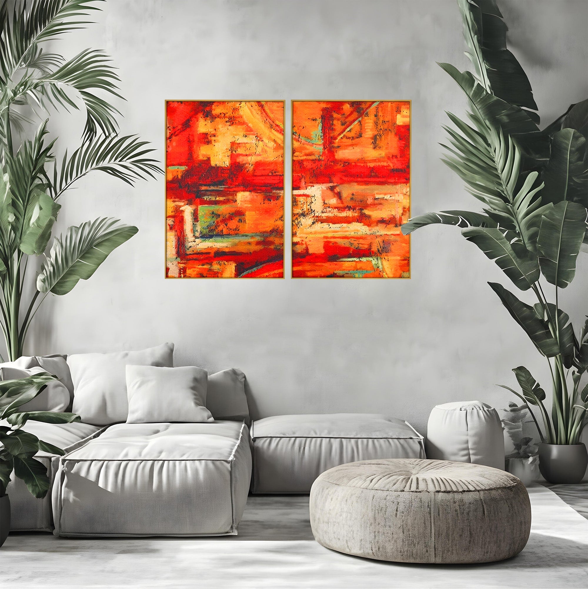 Set 2 Tablouri Canvas Premium LuxCanva® A2-1631, Abstract Red, Living, Cromatic, Decorativ, Dormitor, Culori Vibrante