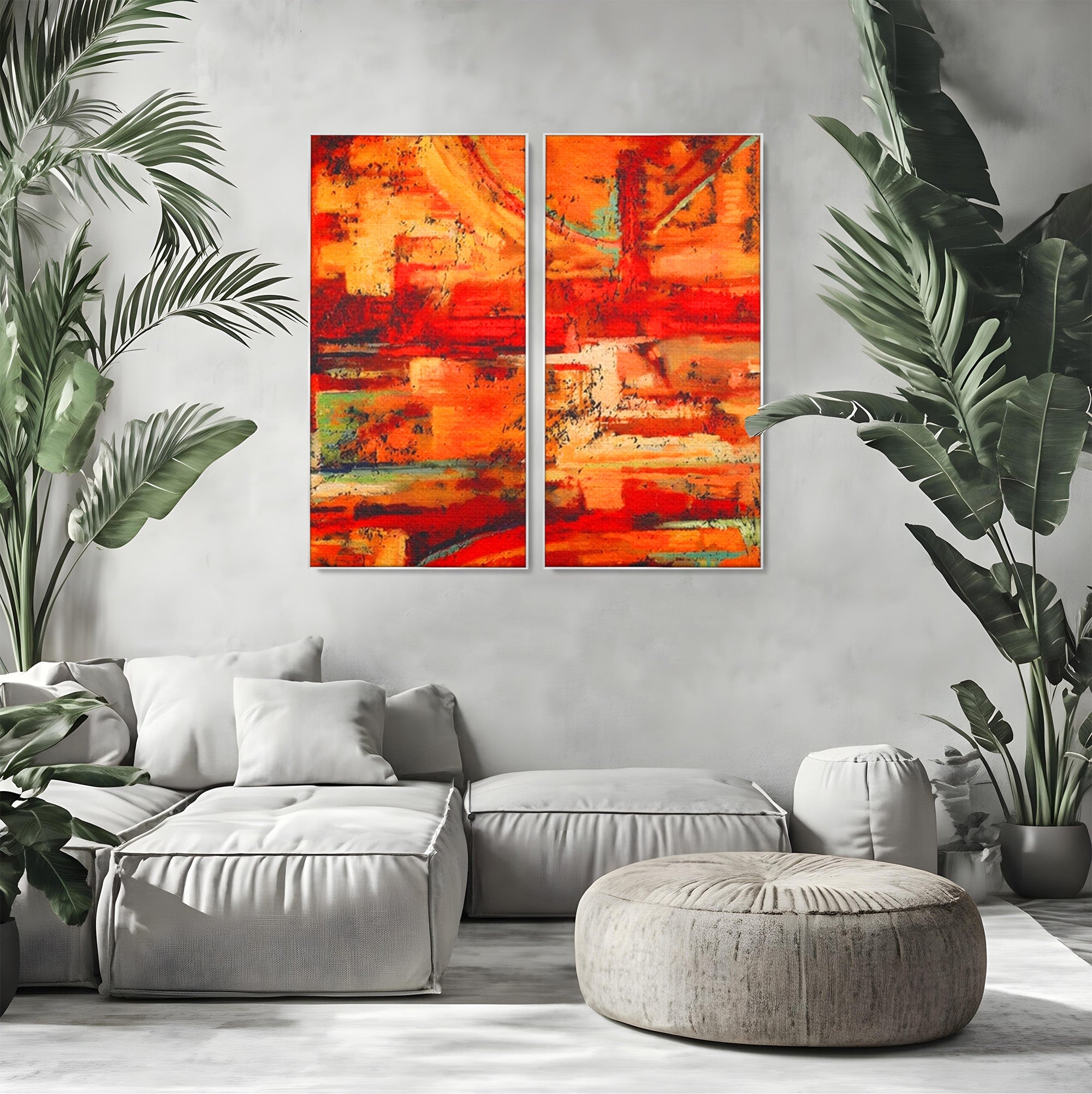 Set 2 Tablouri Canvas Premium LuxCanva® A2-1631, Abstract Red, Living, Cromatic, Decorativ, Dormitor, Culori Vibrante