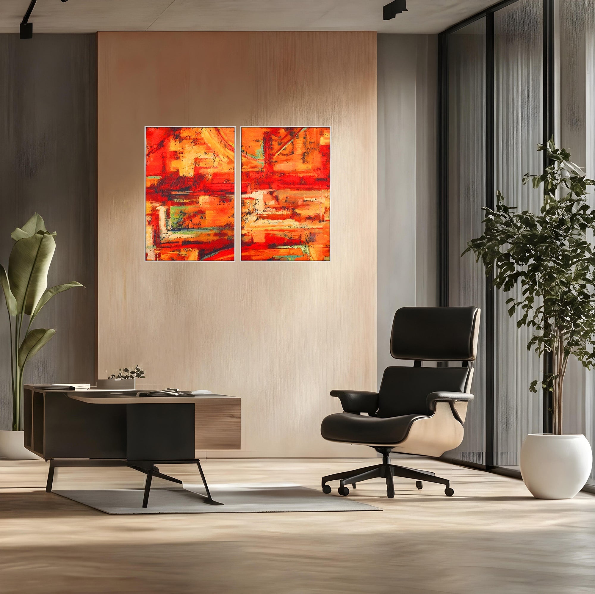 Set 2 Tablouri Canvas Premium LuxCanva® A2-1631, Abstract Red, Living, Cromatic, Decorativ, Dormitor, Culori Vibrante
