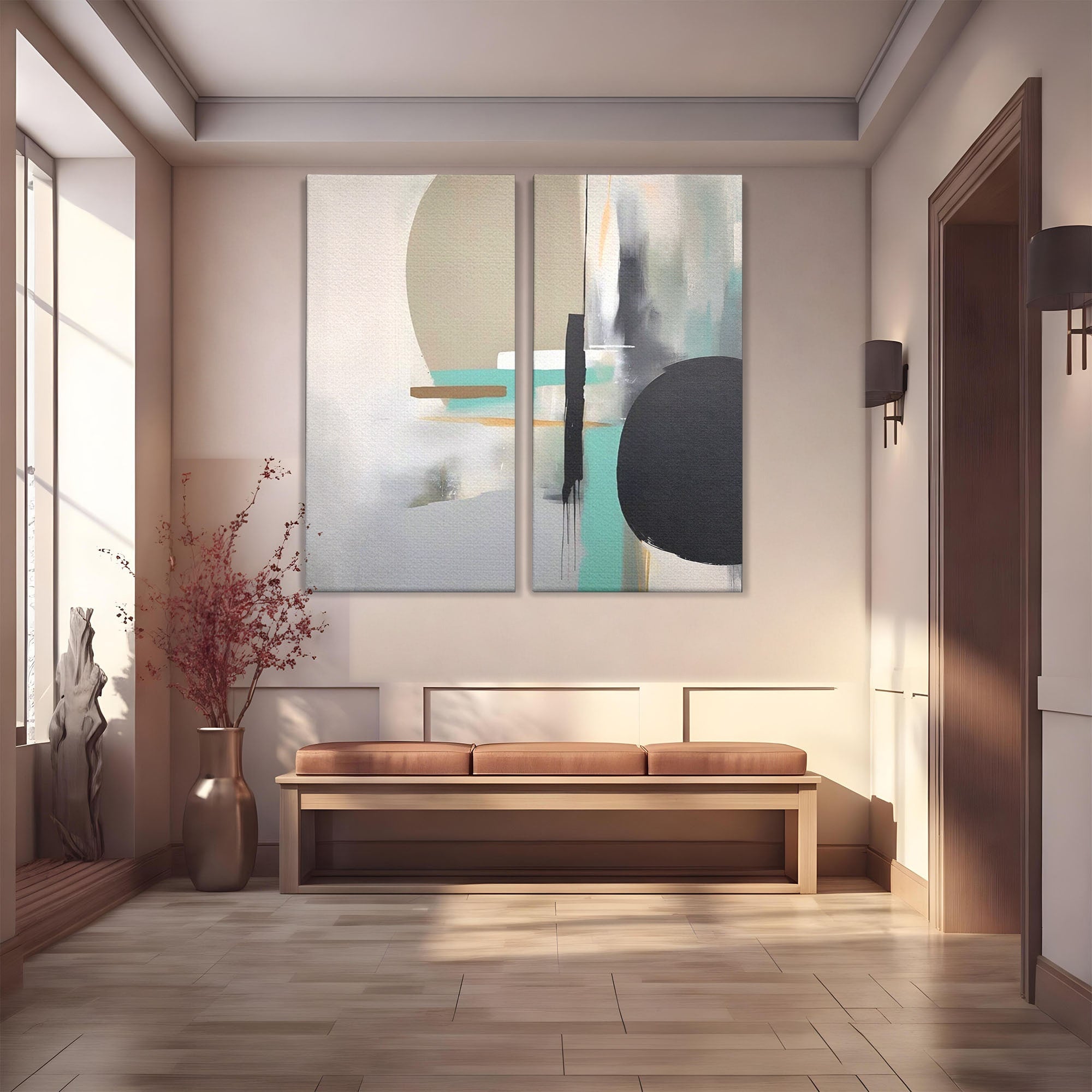 Set 2 Tablouri Canvas Premium LuxCanva® A2-1635, Abstract Circular, Room, Forme, Decorativ, Dormitor, Culori Vibrante