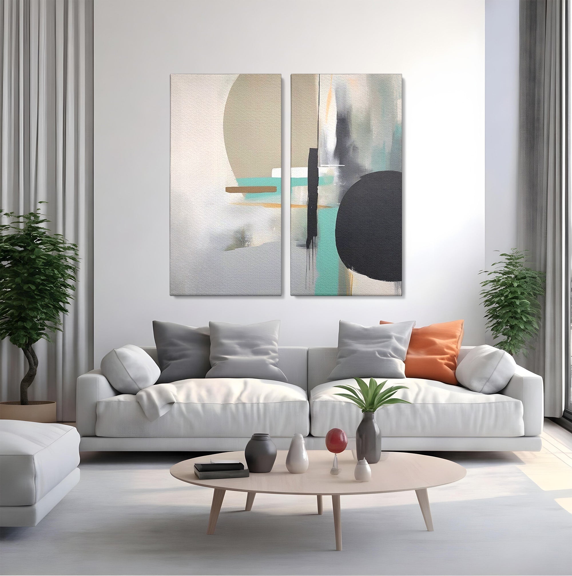 Set 2 Tablouri Canvas Premium LuxCanva® A2-1635, Abstract Circular, Room, Forme, Decorativ, Dormitor, Culori Vibrante