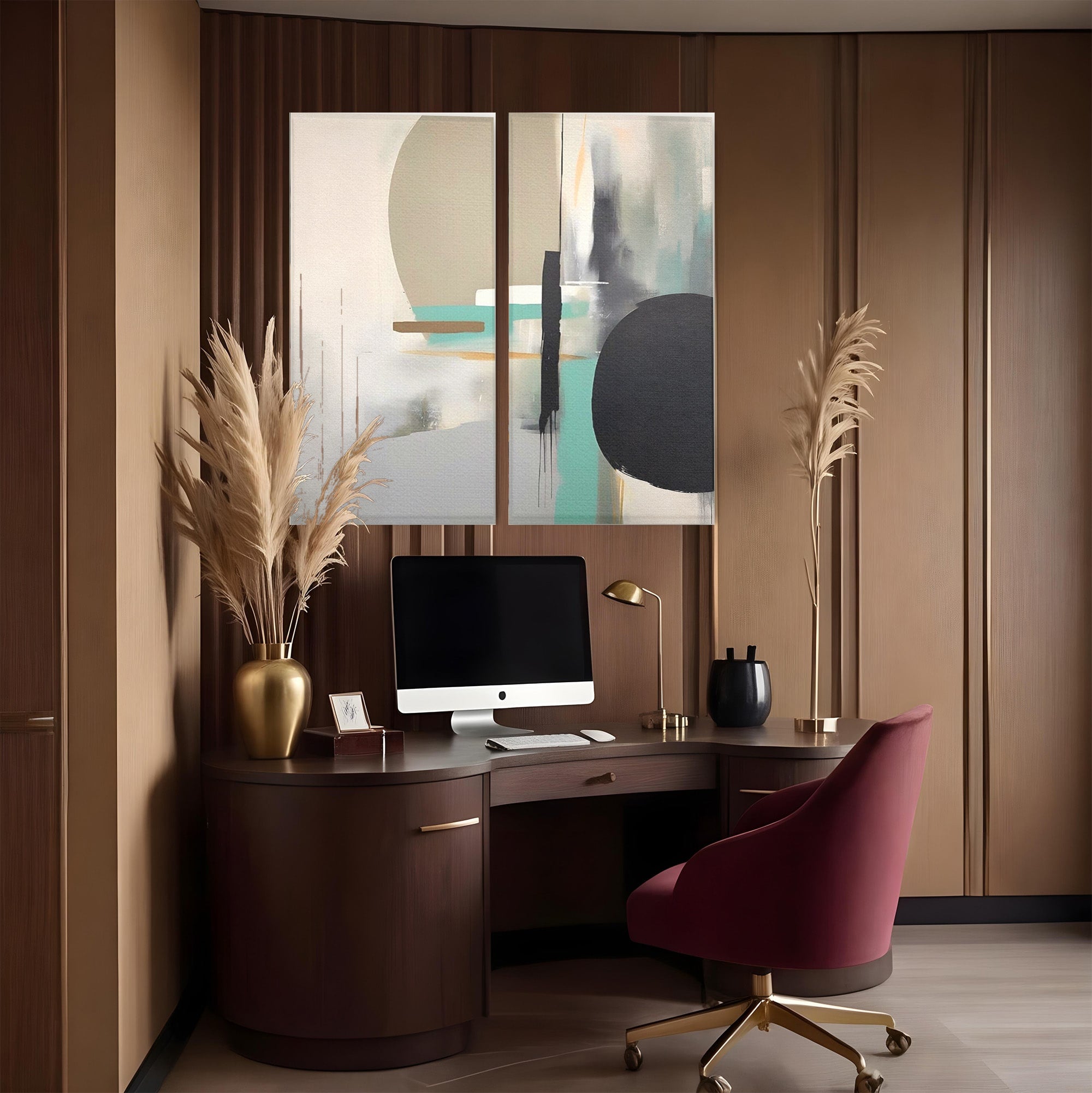 Set 2 Tablouri Canvas Premium LuxCanva® A2-1635, Abstract Circular, Room, Forme, Decorativ, Dormitor, Culori Vibrante