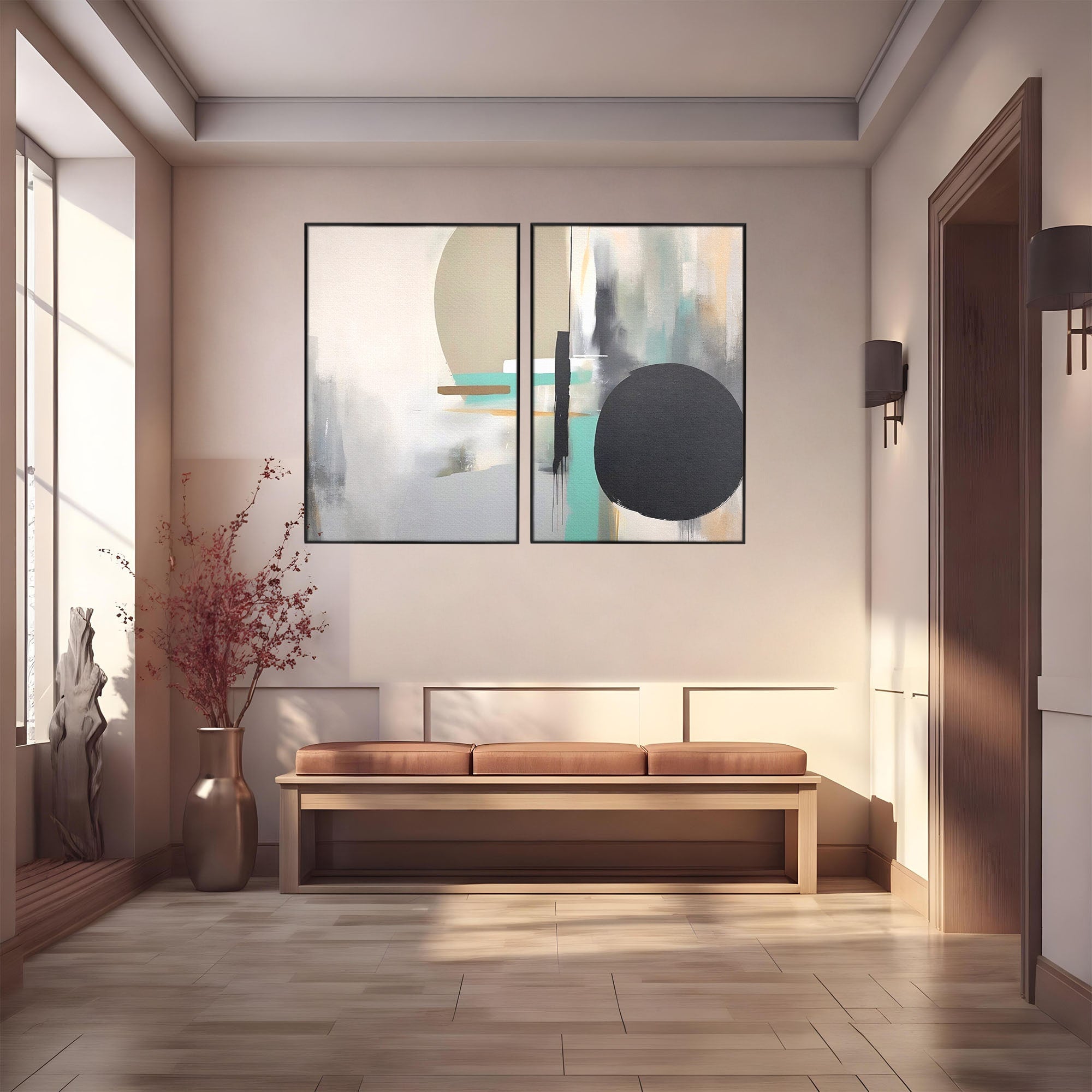 Set 2 Tablouri Canvas Premium LuxCanva® A2-1635, Abstract Circular, Room, Forme, Decorativ, Dormitor, Culori Vibrante
