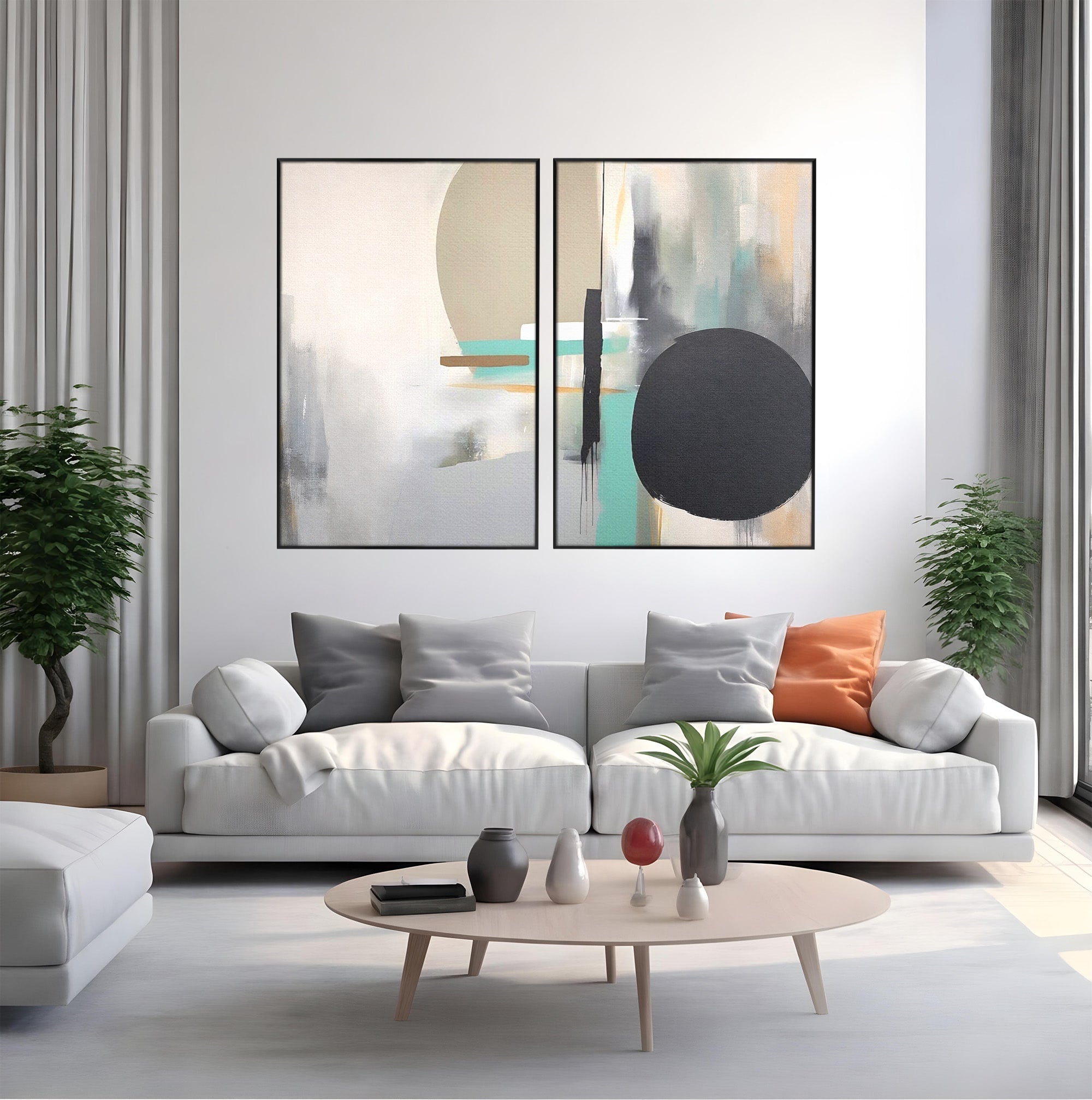 Set 2 Tablouri Canvas Premium LuxCanva® A2-1635, Abstract Circular, Room, Forme, Decorativ, Dormitor, Culori Vibrante