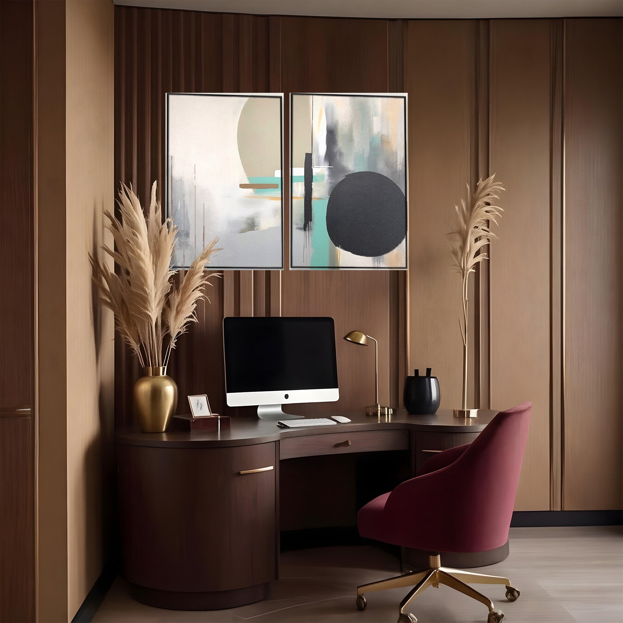 Set 2 Tablouri Canvas Premium LuxCanva® A2-1635, Abstract Circular, Room, Forme, Decorativ, Dormitor, Culori Vibrante