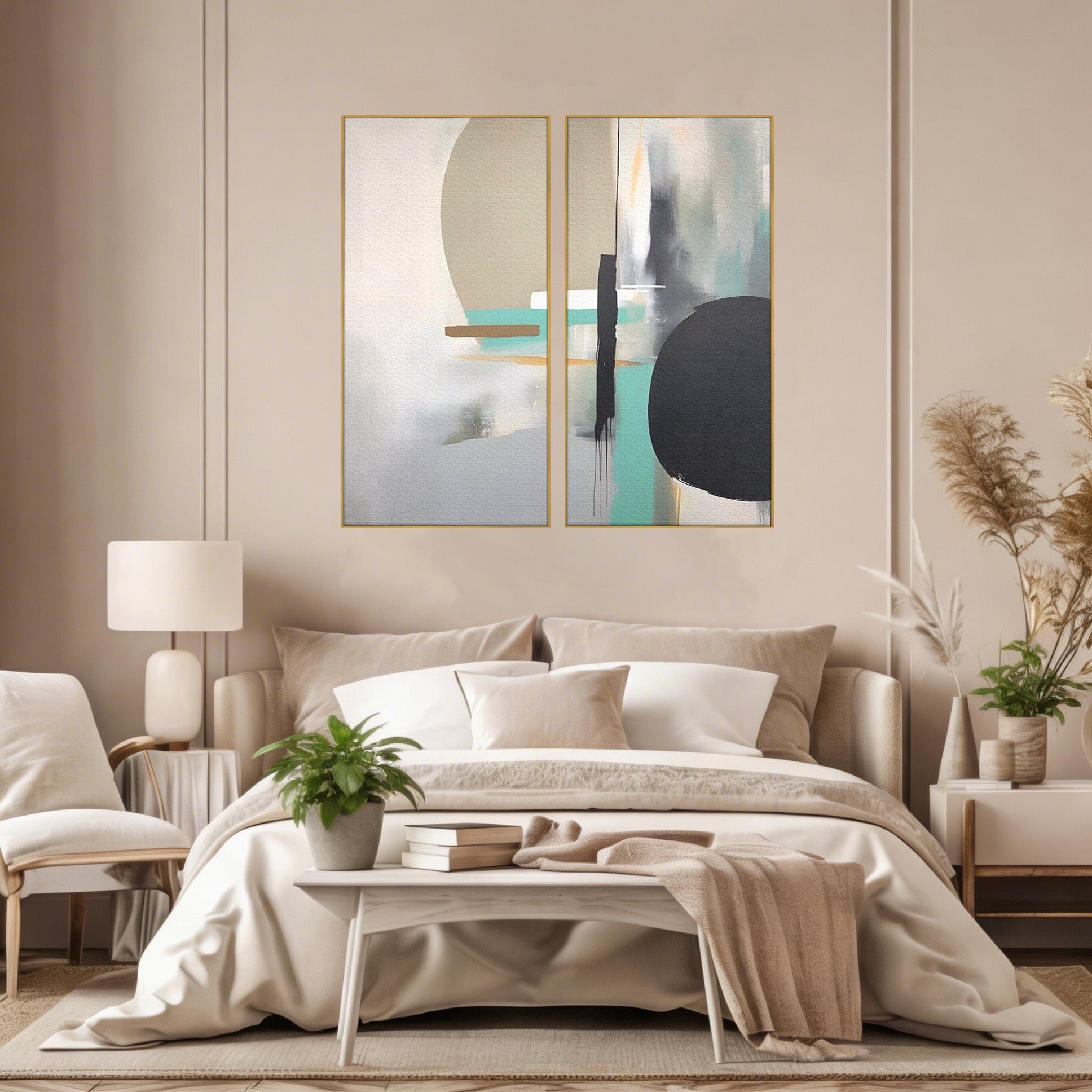 Set 2 Tablouri Canvas Premium LuxCanva® A2-1635, Abstract Circular, Room, Forme, Decorativ, Dormitor, Culori Vibrante
