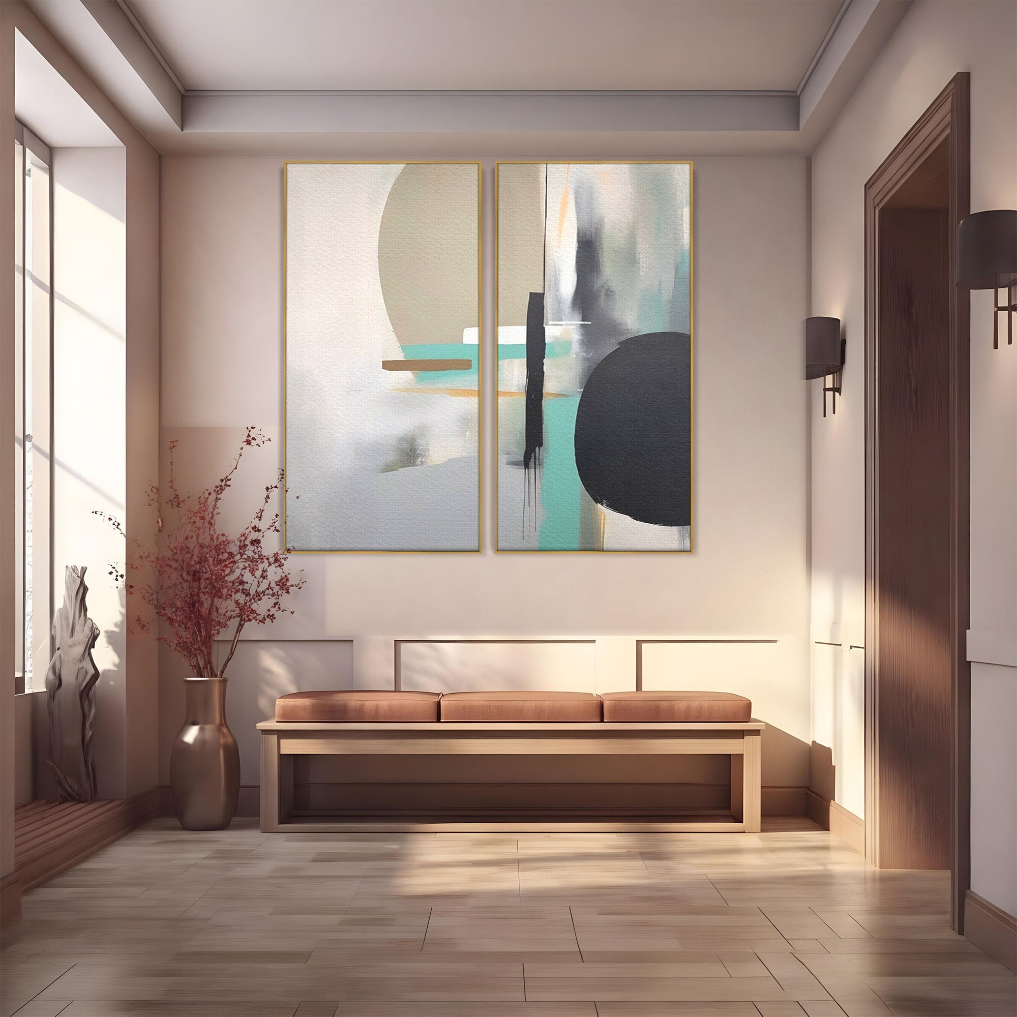 Set 2 Tablouri Canvas Premium LuxCanva® A2-1635, Abstract Circular, Room, Forme, Decorativ, Dormitor, Culori Vibrante