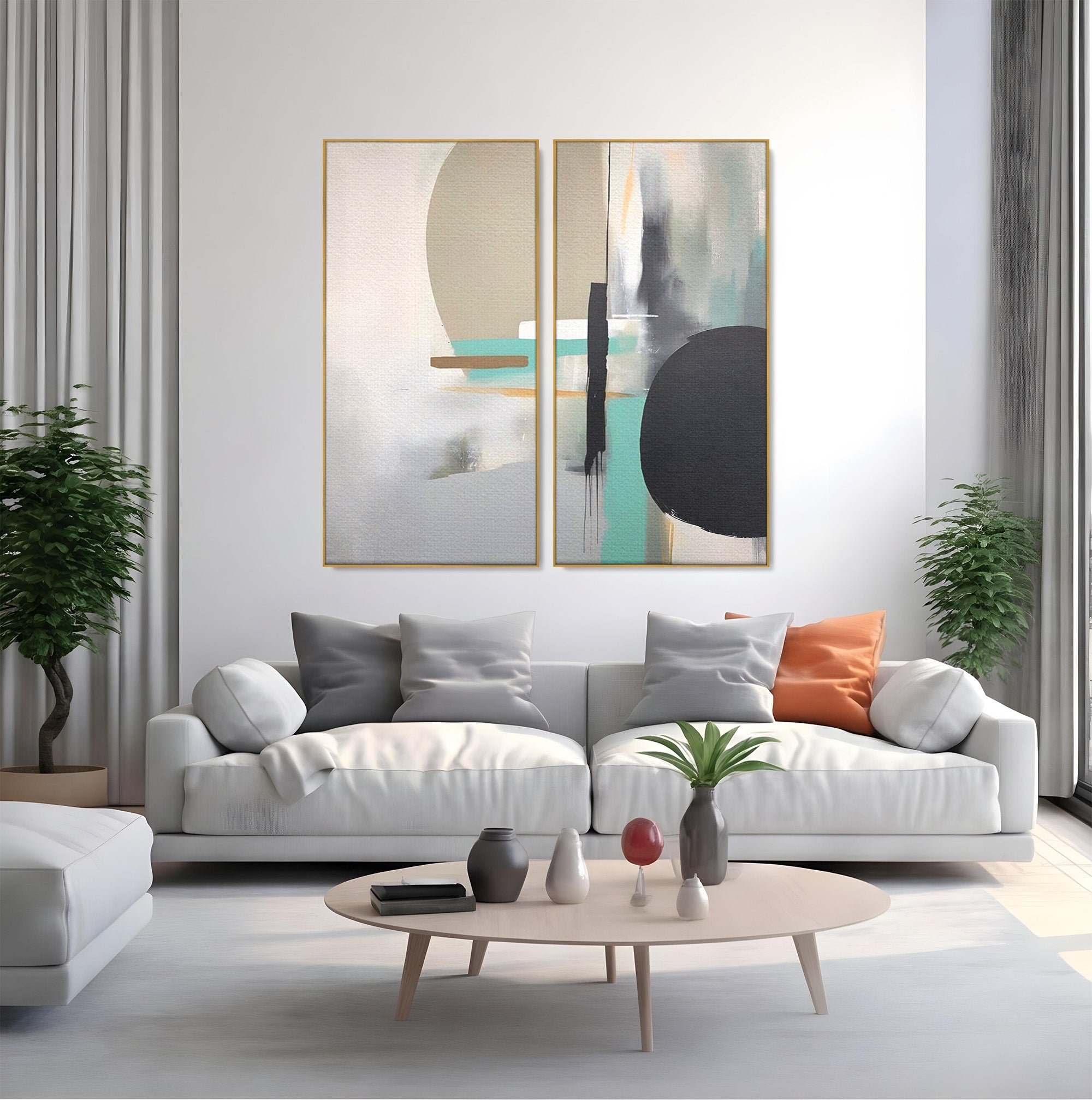 Set 2 Tablouri Canvas Premium LuxCanva® A2-1635, Abstract Circular, Room, Forme, Decorativ, Dormitor, Culori Vibrante