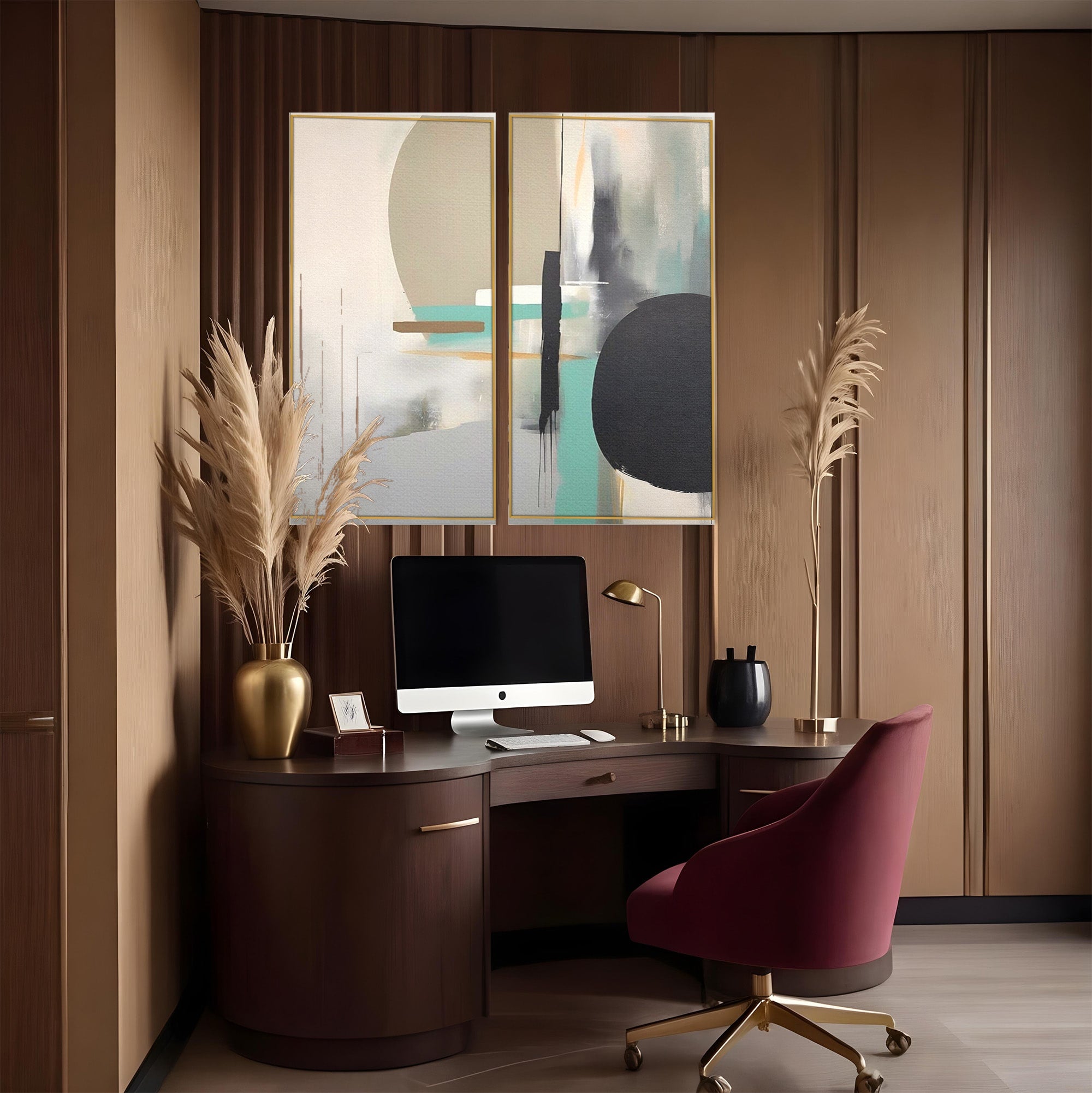 Set 2 Tablouri Canvas Premium LuxCanva® A2-1635, Abstract Circular, Room, Forme, Decorativ, Dormitor, Culori Vibrante
