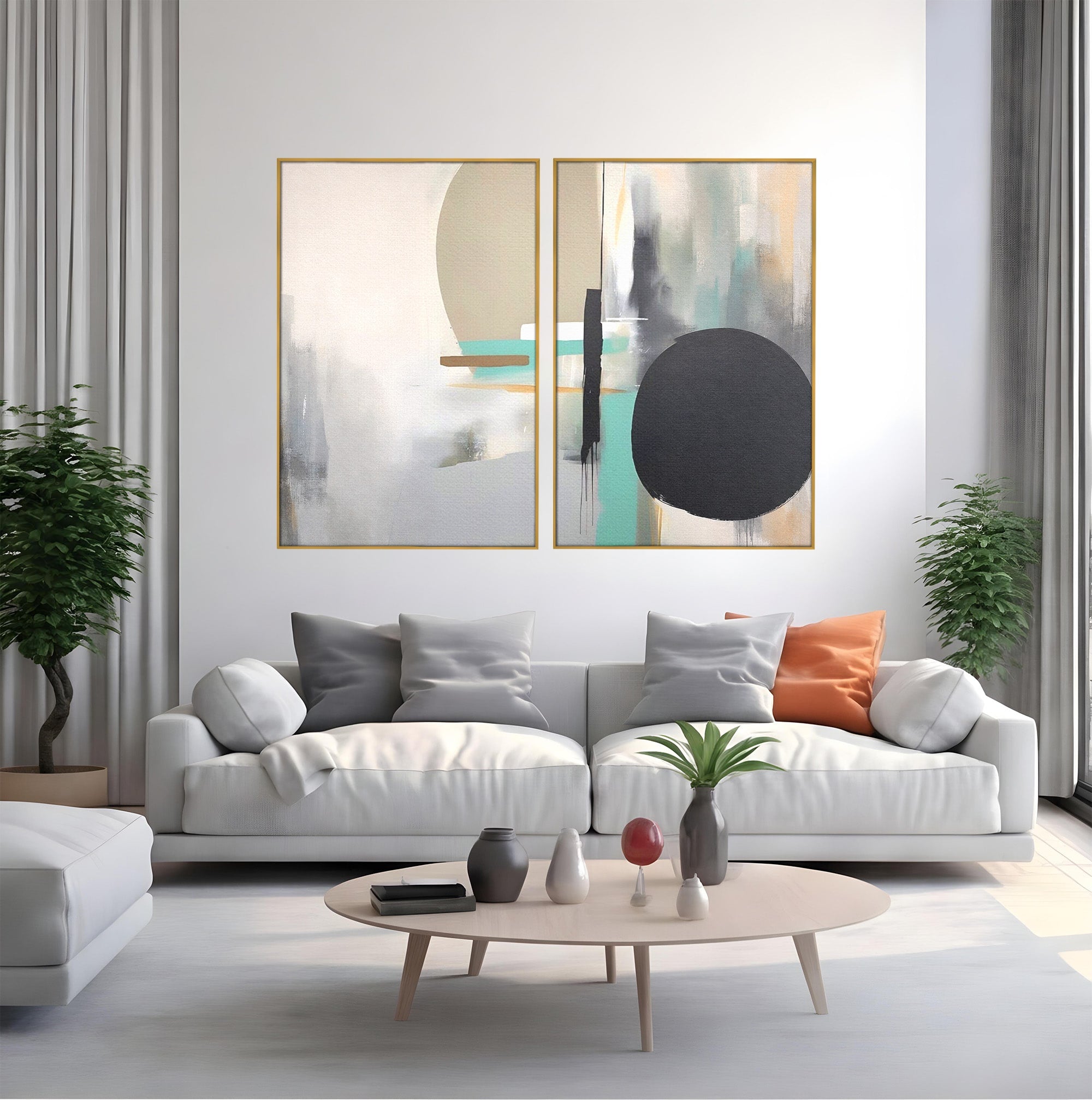Set 2 Tablouri Canvas Premium LuxCanva® A2-1635, Abstract Circular, Room, Forme, Decorativ, Dormitor, Culori Vibrante