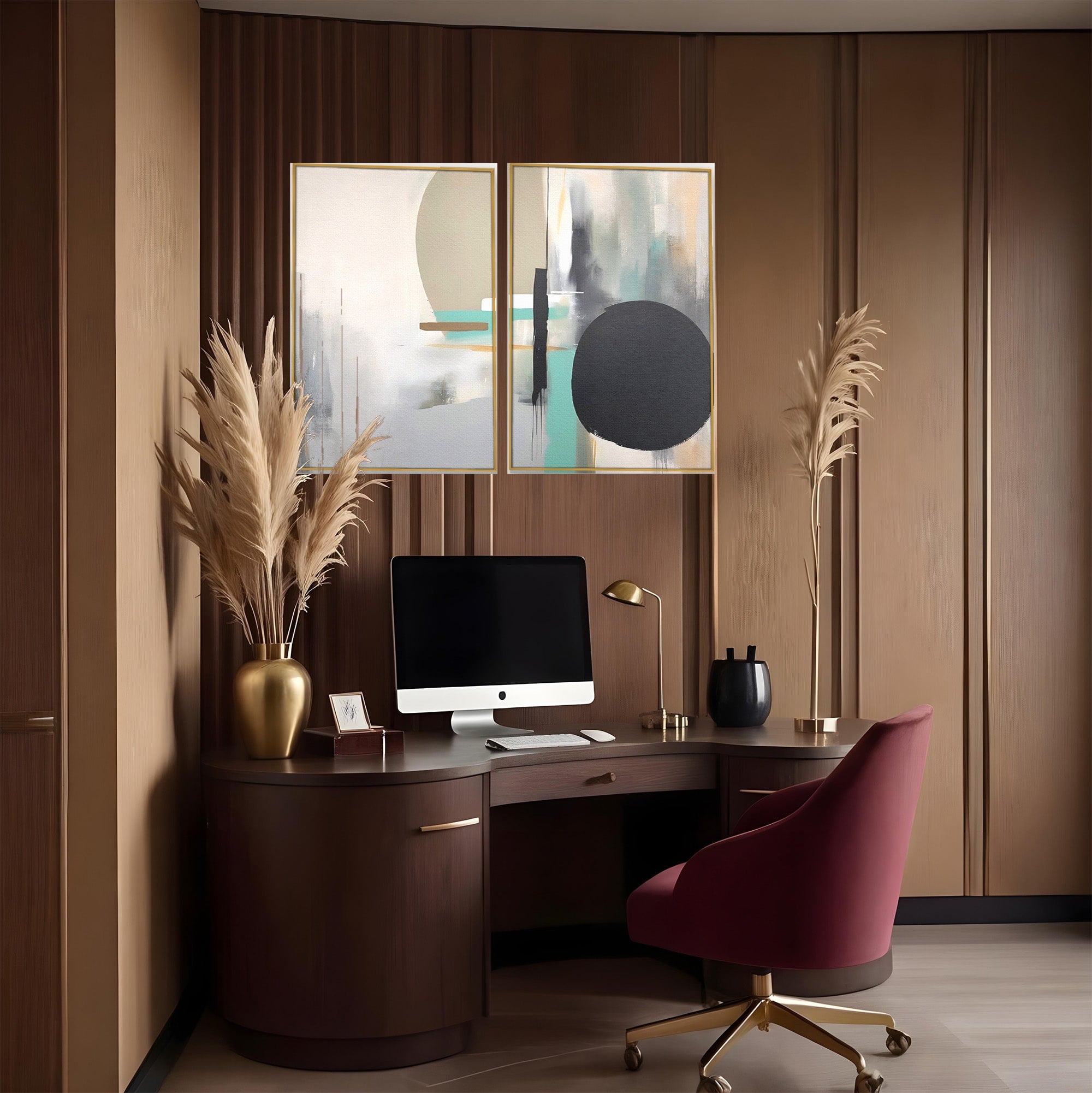Set 2 Tablouri Canvas Premium LuxCanva® A2-1635, Abstract Circular, Room, Forme, Decorativ, Dormitor, Culori Vibrante