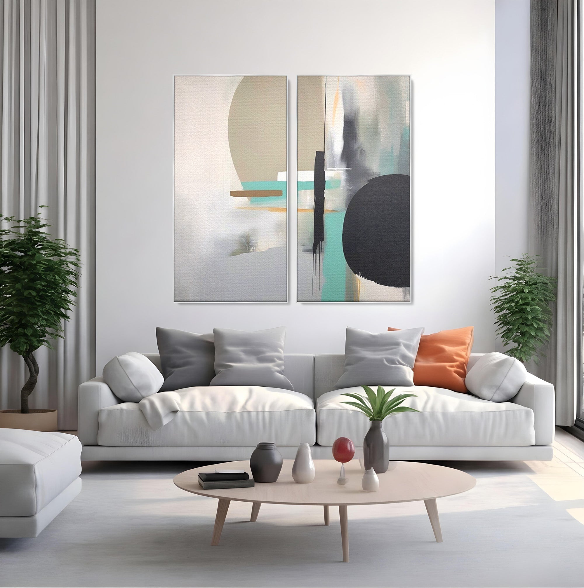 Set 2 Tablouri Canvas Premium LuxCanva® A2-1635, Abstract Circular, Room, Forme, Decorativ, Dormitor, Culori Vibrante