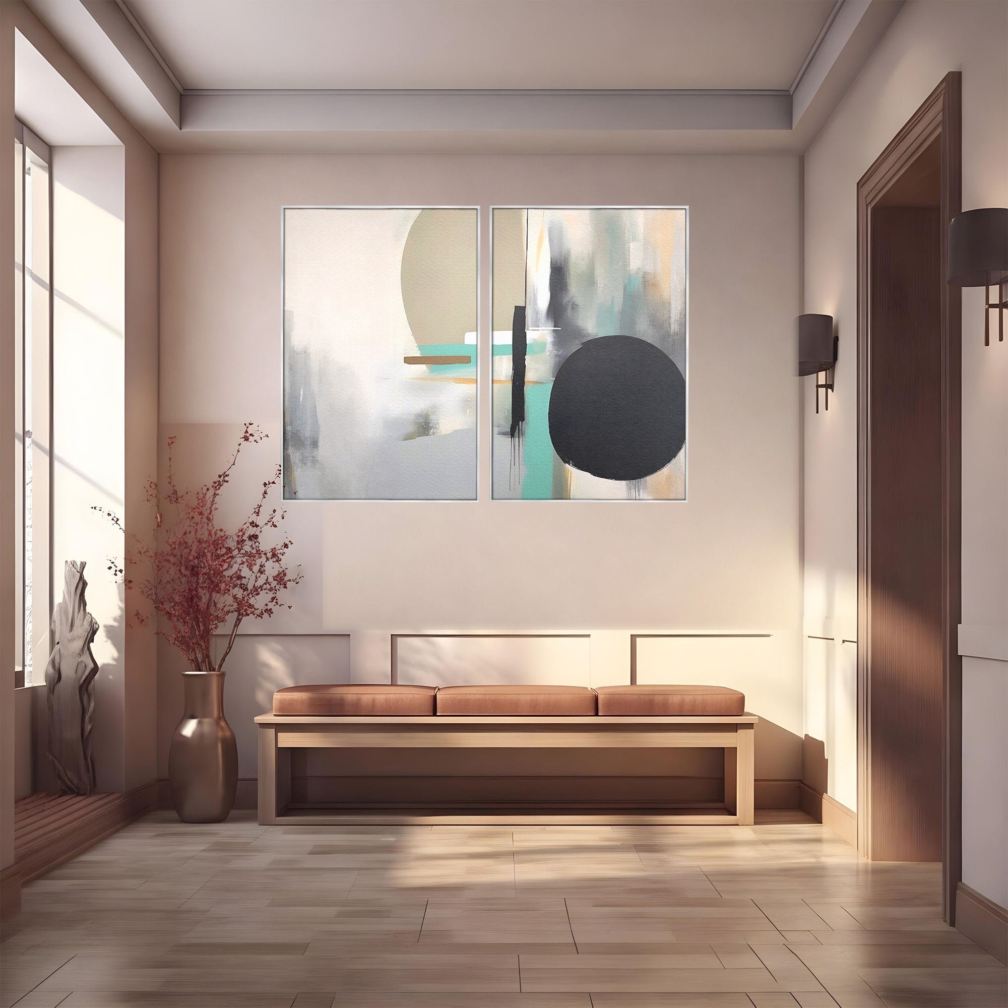 Set 2 Tablouri Canvas Premium LuxCanva® A2-1635, Abstract Circular, Room, Forme, Decorativ, Dormitor, Culori Vibrante