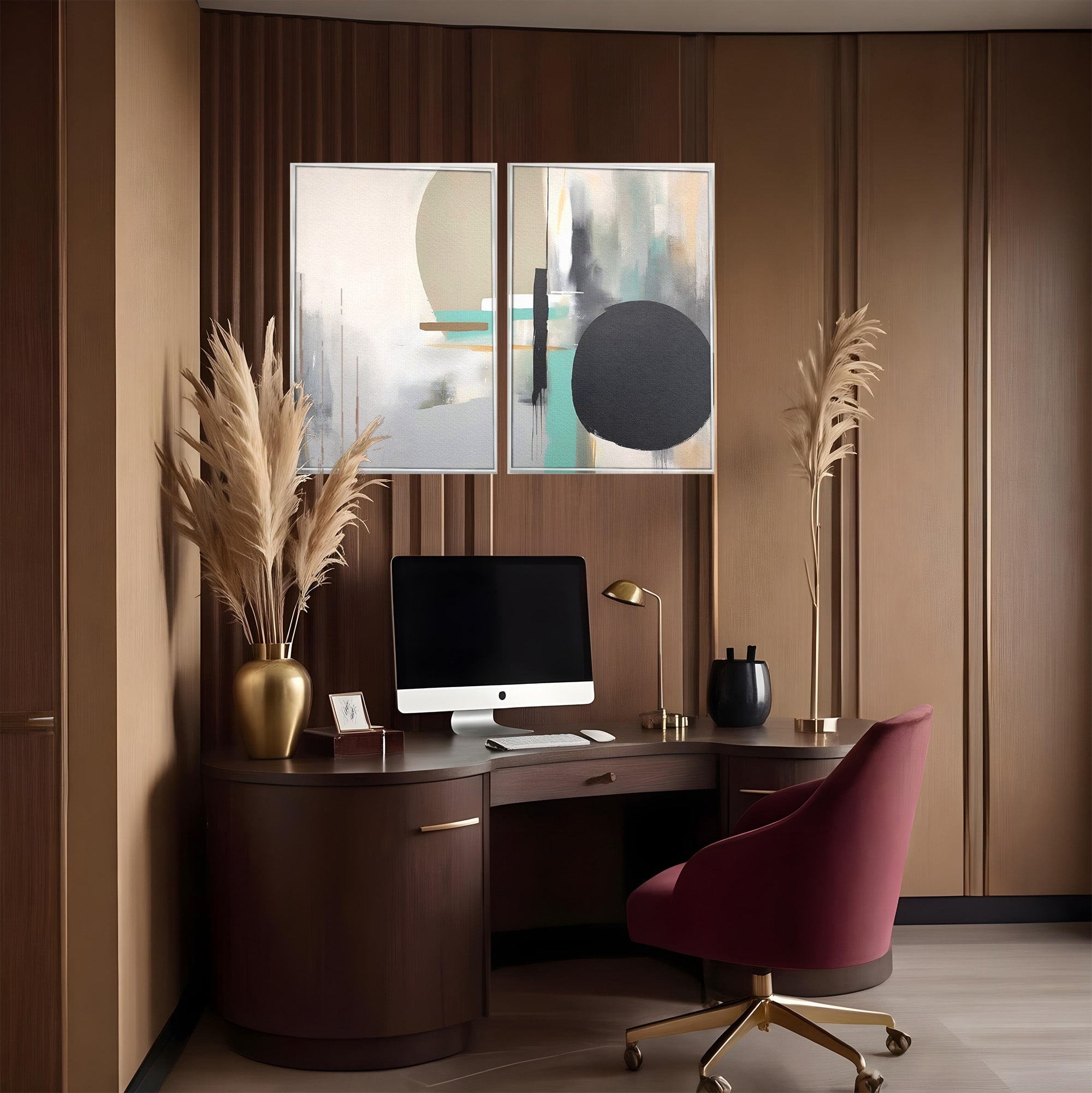 Set 2 Tablouri Canvas Premium LuxCanva® A2-1635, Abstract Circular, Room, Forme, Decorativ, Dormitor, Culori Vibrante
