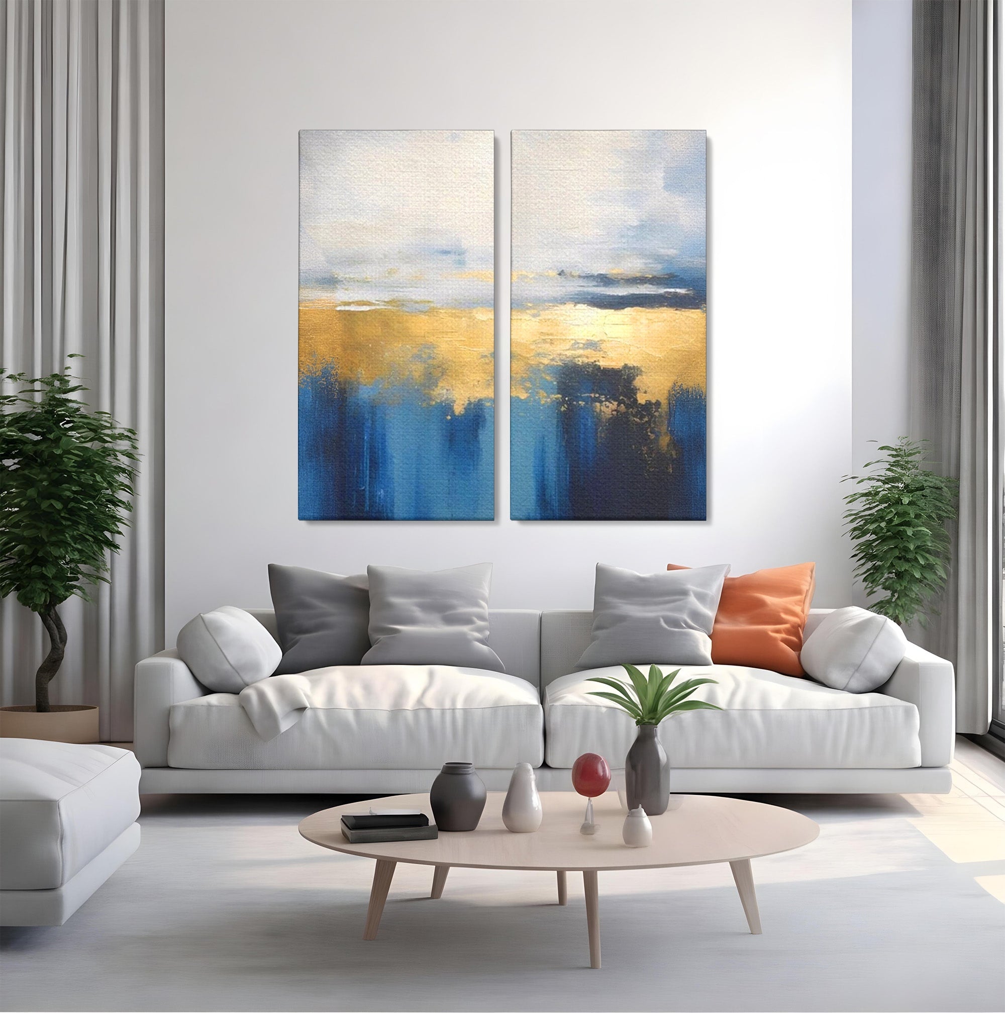 Set 2 Tablouri Canvas Premium LuxCanva® A2-1637, Adancul Marii, Room, Abstract, Plaja, Dormitor, Culori Vibrante