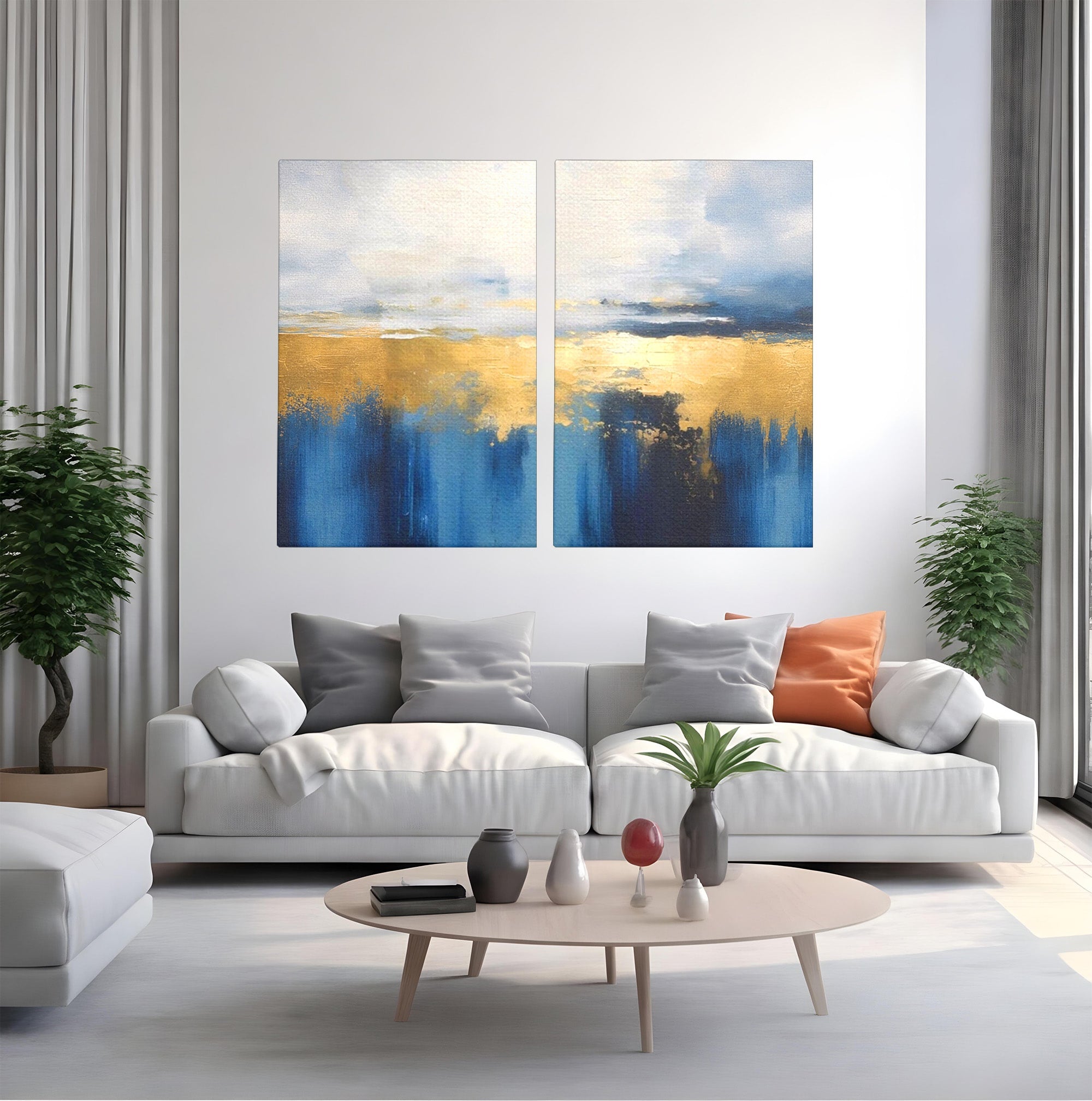 Set 2 Tablouri Canvas Premium LuxCanva® A2-1637, Adancul Marii, Room, Abstract, Plaja, Dormitor, Culori Vibrante