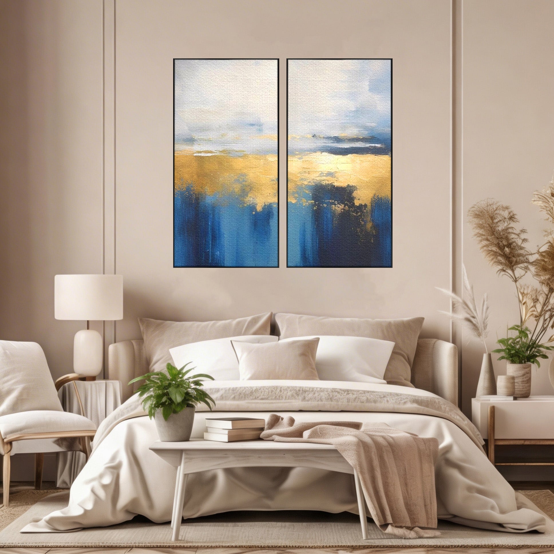 Set 2 Tablouri Canvas Premium LuxCanva® A2-1637, Adancul Marii, Room, Abstract, Plaja, Dormitor, Culori Vibrante