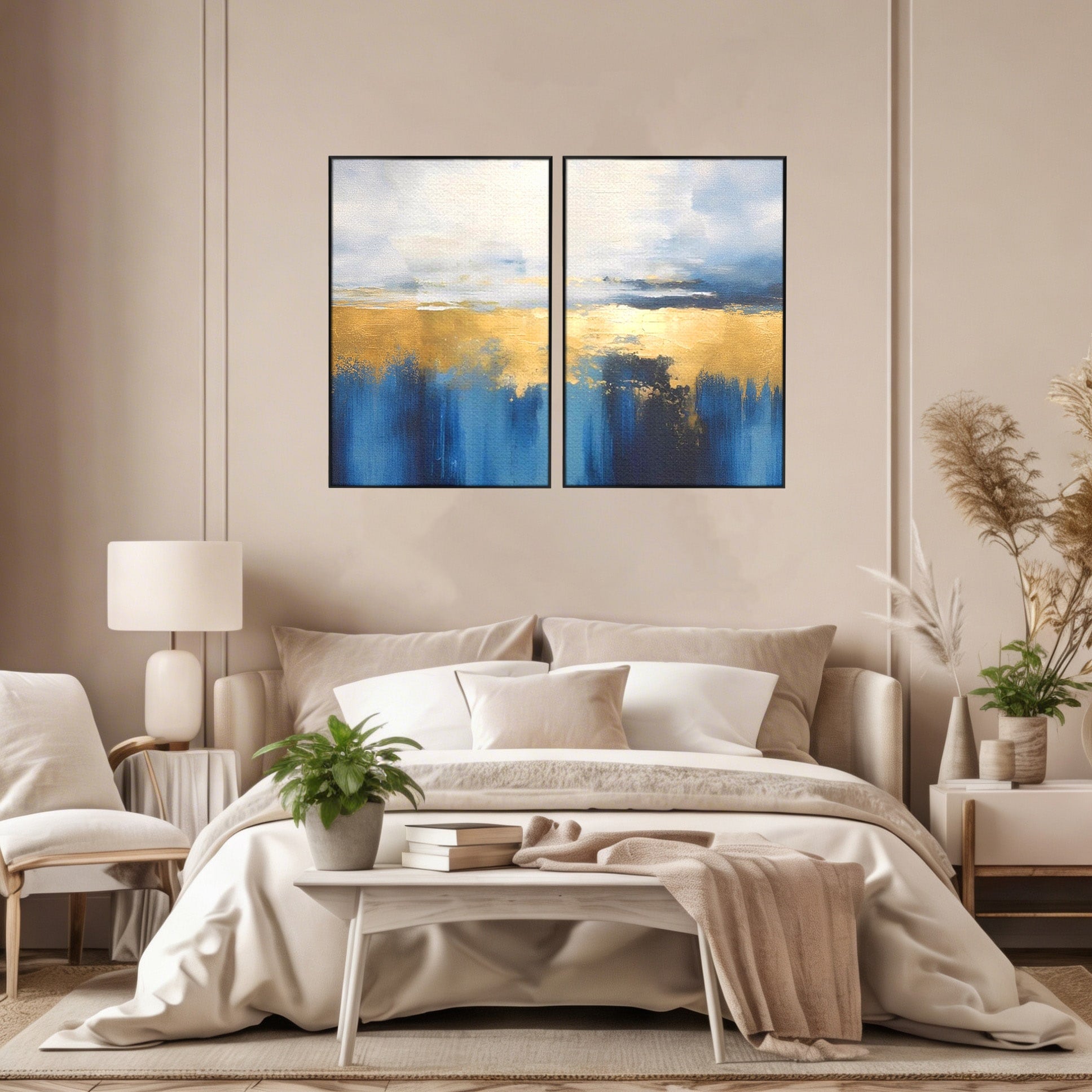 Set 2 Tablouri Canvas Premium LuxCanva® A2-1637, Adancul Marii, Room, Abstract, Plaja, Dormitor, Culori Vibrante