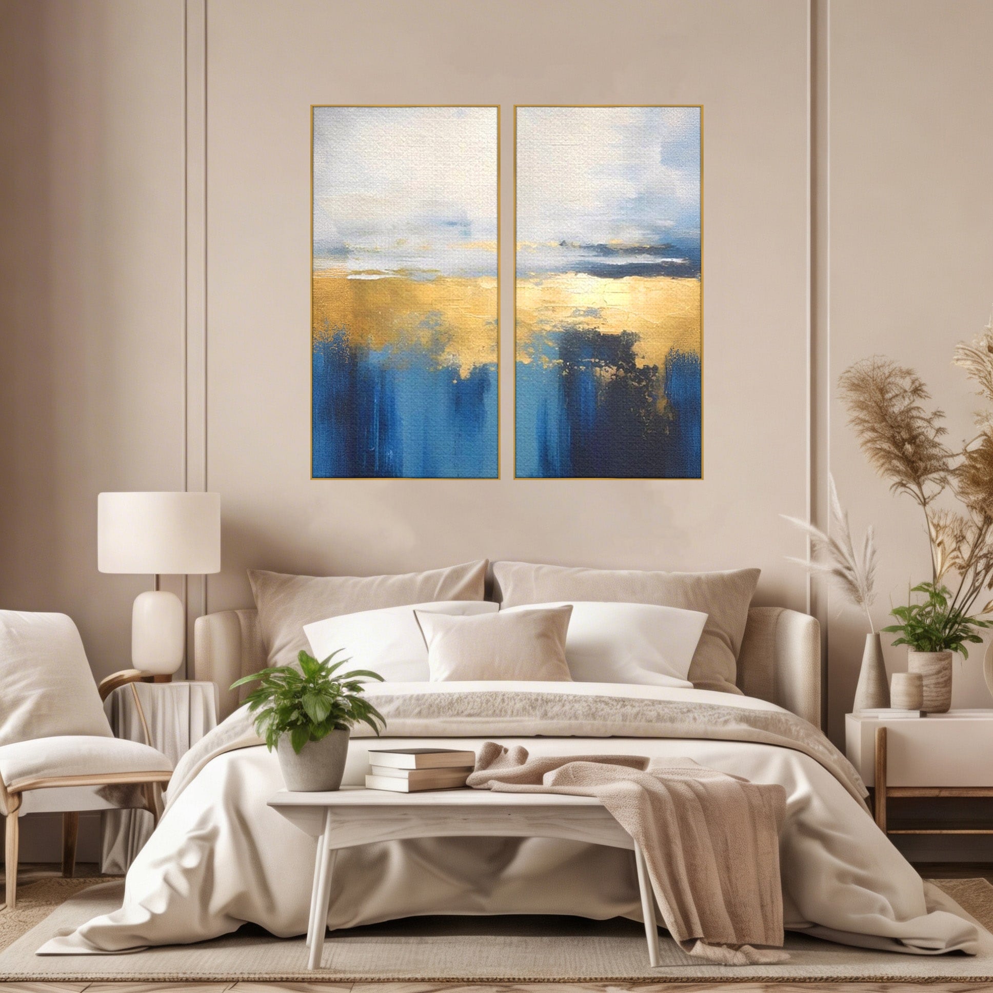 Set 2 Tablouri Canvas Premium LuxCanva® A2-1637, Adancul Marii, Room, Abstract, Plaja, Dormitor, Culori Vibrante