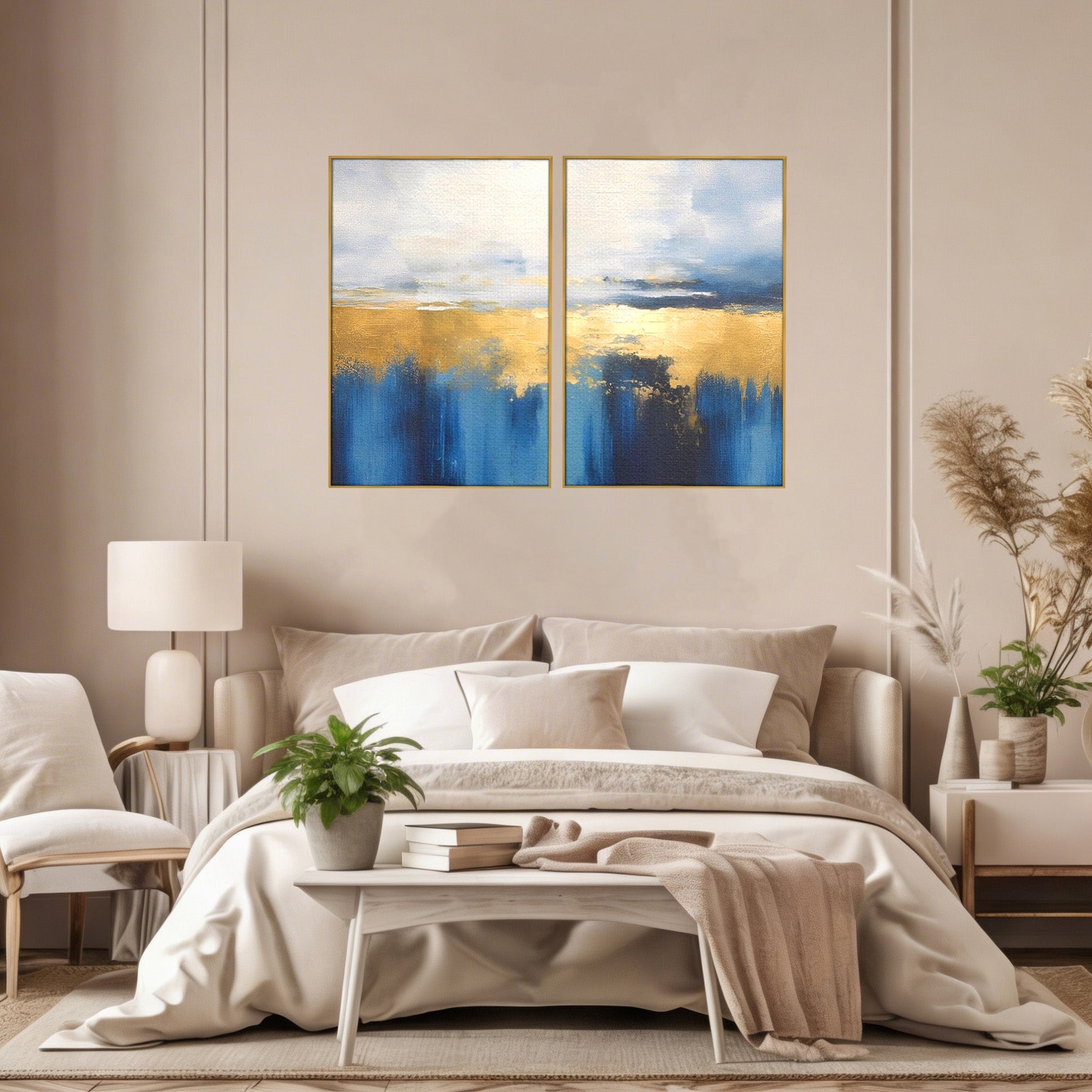 Set 2 Tablouri Canvas Premium LuxCanva® A2-1637, Adancul Marii, Room, Abstract, Plaja, Dormitor, Culori Vibrante