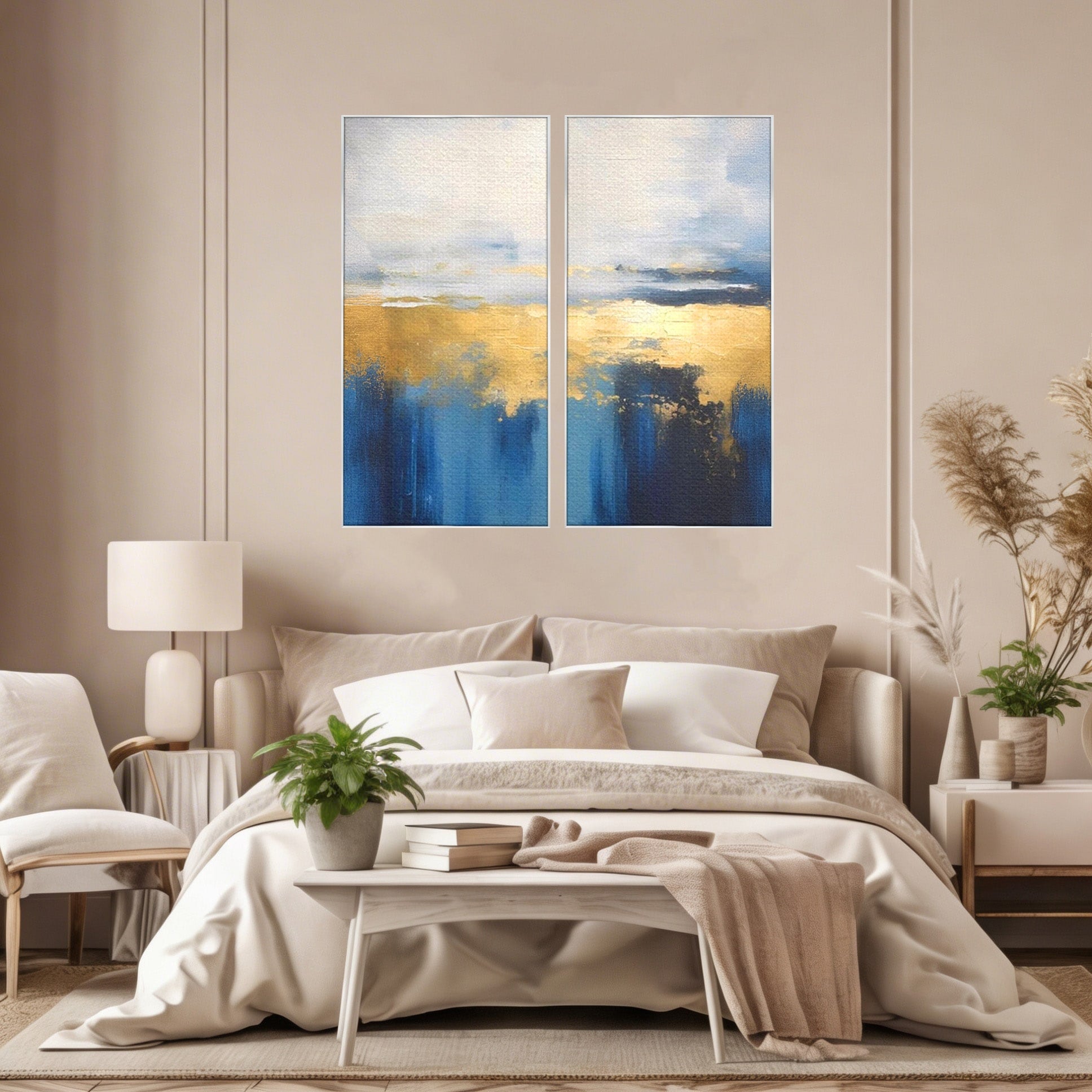 Set 2 Tablouri Canvas Premium LuxCanva® A2-1637, Adancul Marii, Room, Abstract, Plaja, Dormitor, Culori Vibrante