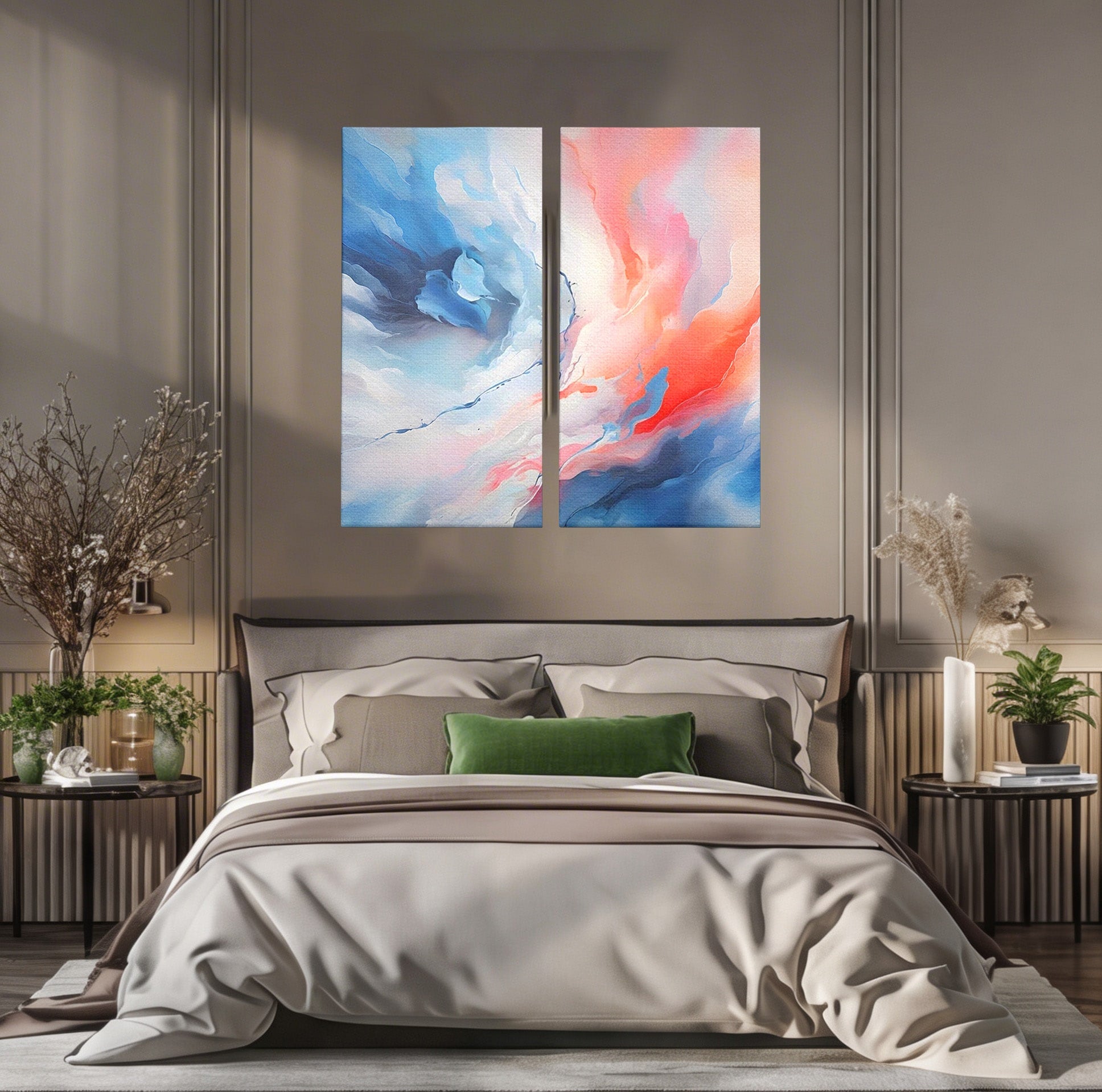 Set 2 Tablouri Canvas Premium LuxCanva® A2-1644, Pink Contrast, Dormitor, Decorativ, Landscape, Cromatic, Living, Culori Vibrante