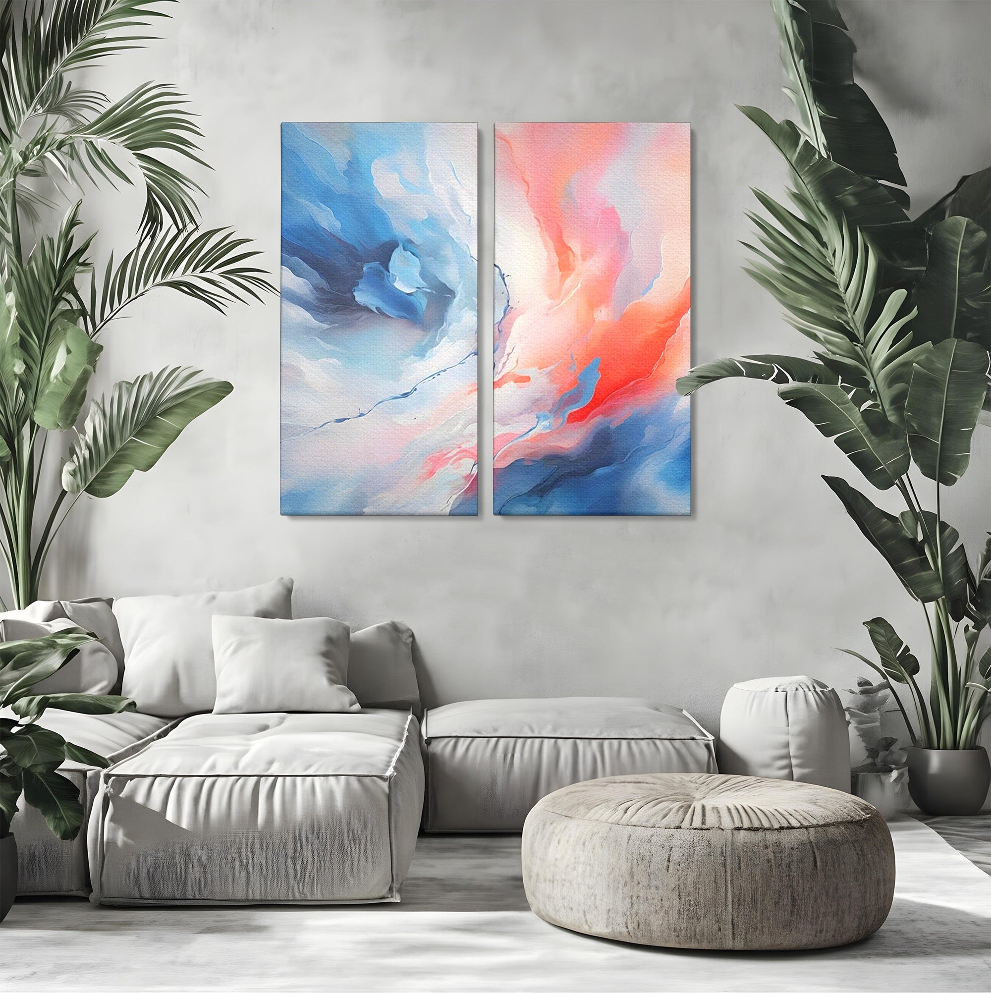 Set 2 Tablouri Canvas Premium LuxCanva® A2-1644, Pink Contrast, Dormitor, Decorativ, Landscape, Cromatic, Living, Culori Vibrante
