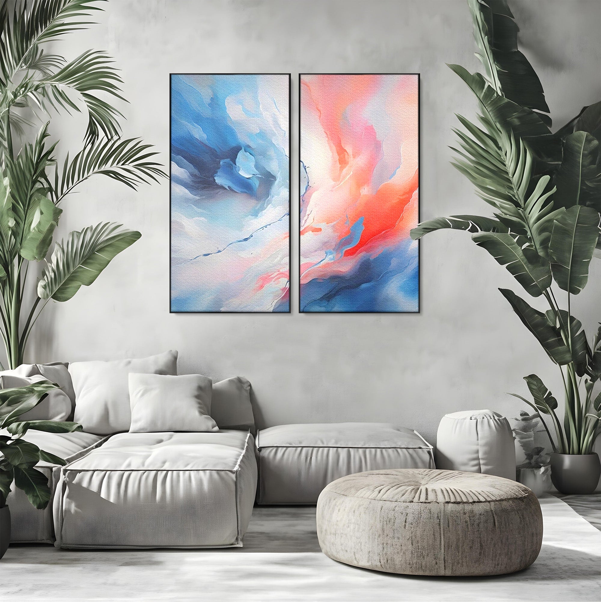 Set 2 Tablouri Canvas Premium LuxCanva® A2-1644, Pink Contrast, Dormitor, Decorativ, Landscape, Cromatic, Living, Culori Vibrante