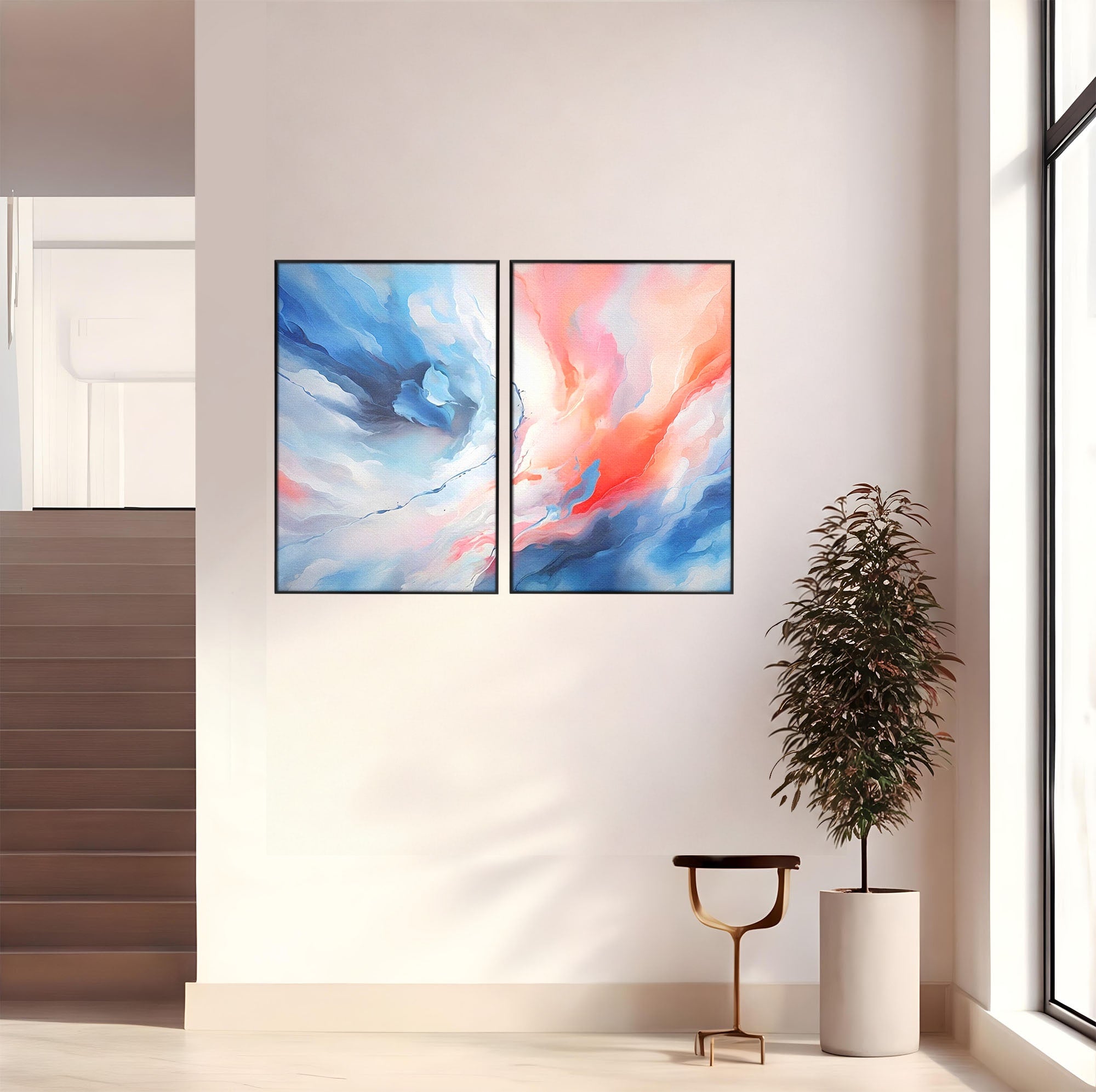 Set 2 Tablouri Canvas Premium LuxCanva® A2-1644, Pink Contrast, Dormitor, Decorativ, Landscape, Cromatic, Living, Culori Vibrante