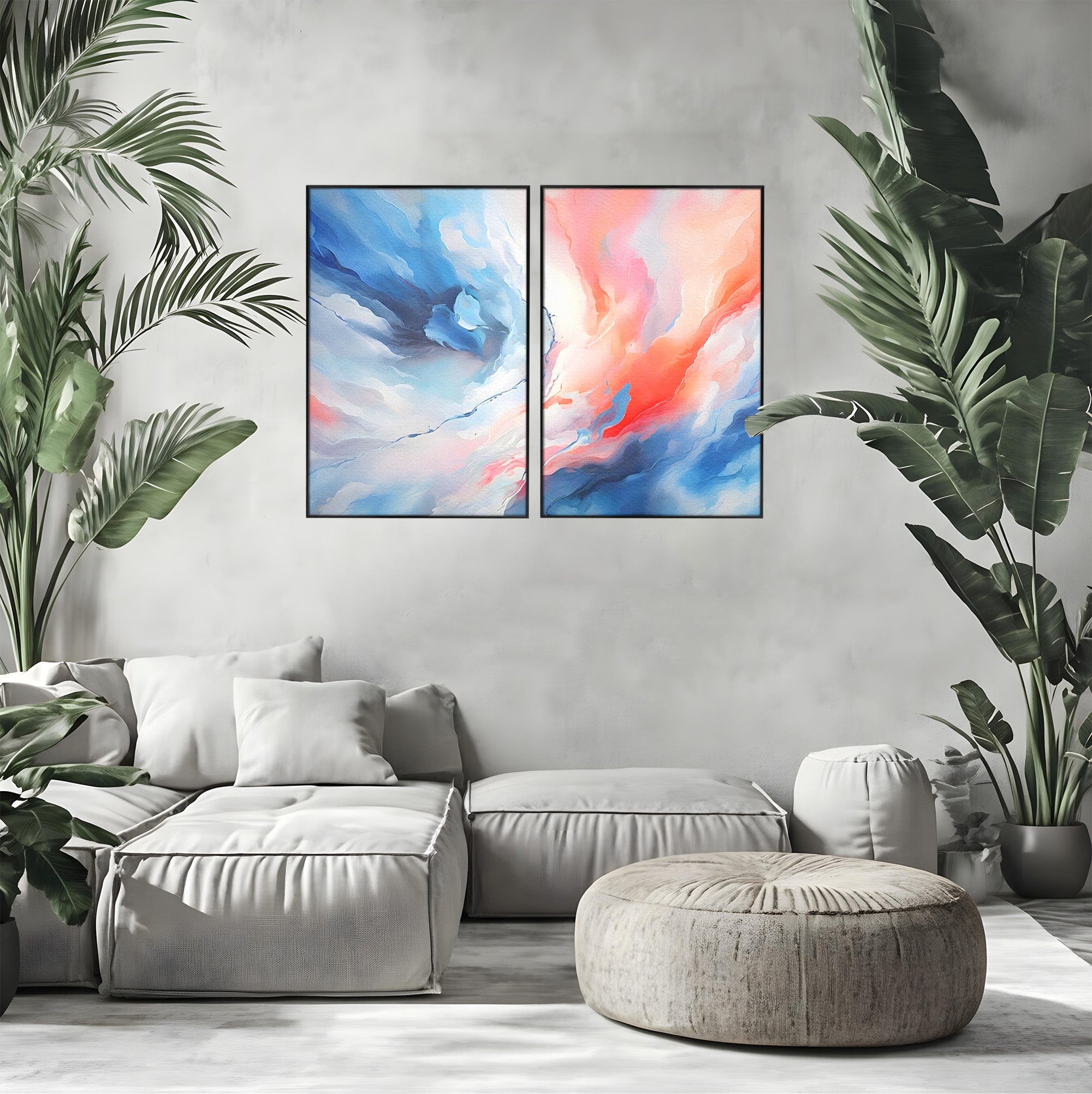 Set 2 Tablouri Canvas Premium LuxCanva® A2-1644, Pink Contrast, Dormitor, Decorativ, Landscape, Cromatic, Living, Culori Vibrante